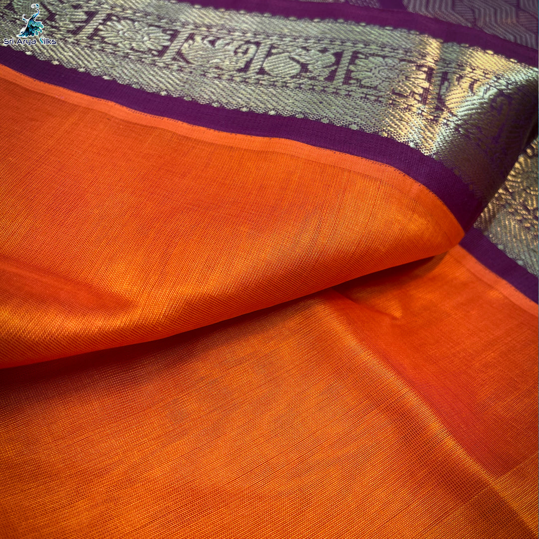 Orange and Maroon Handloom Silk Cotton Saree