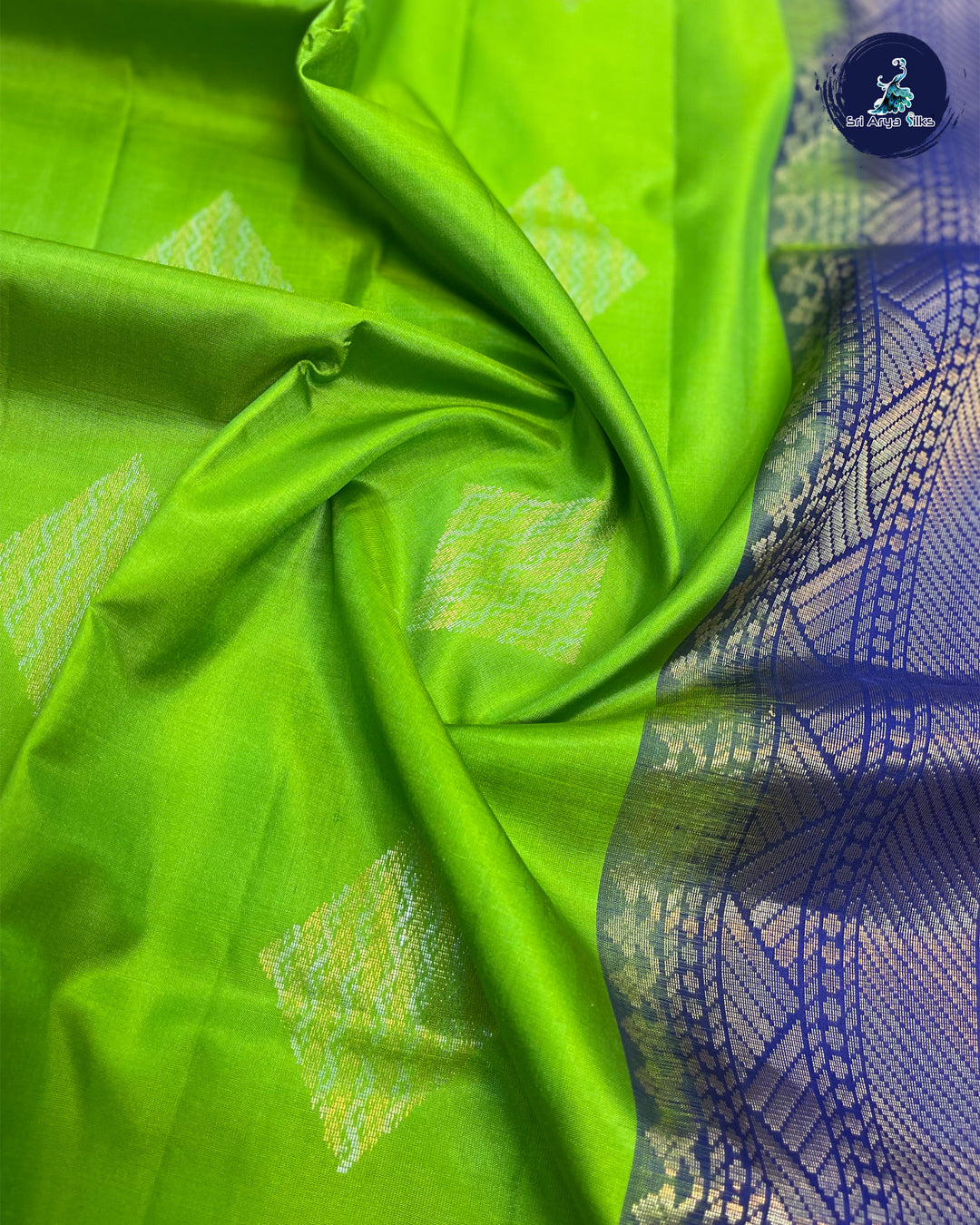 Parrot Green and Blue Handloom Pure Soft Silk Saree