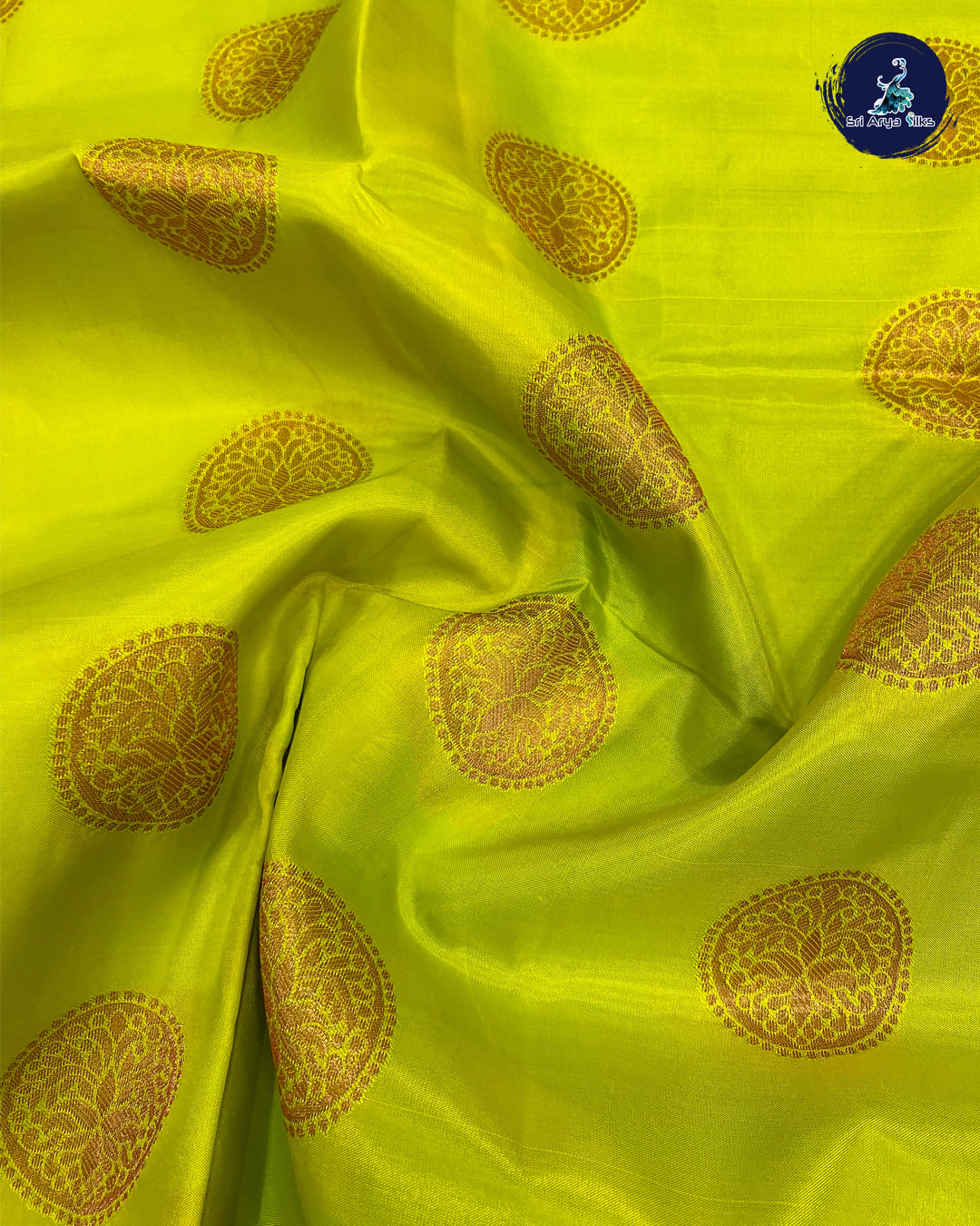 Lime Yellow and Peacock Blue Kanchipuram Half Pure Silk Saree