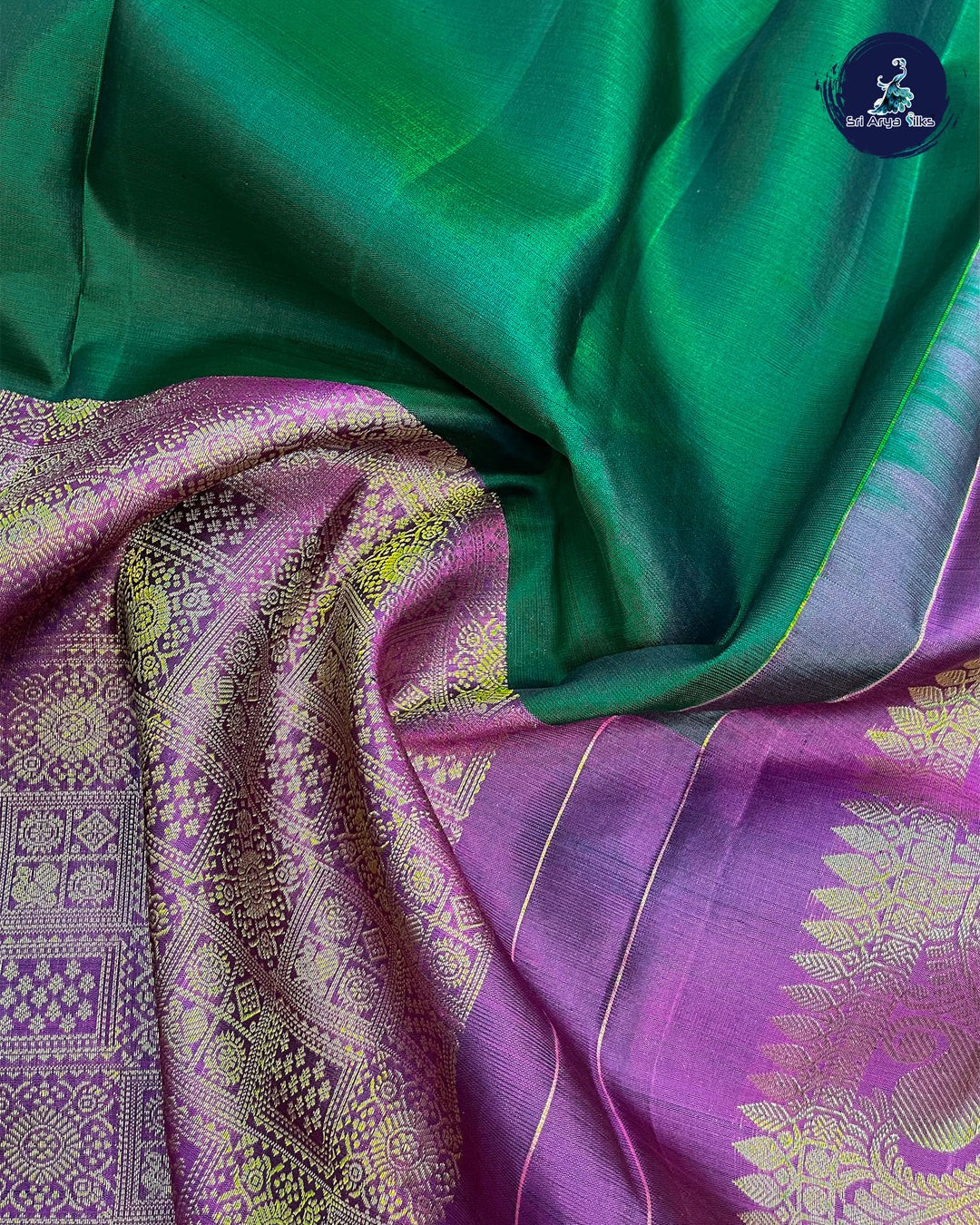 Bottle Green and Purple Half & Half Pure Kanchivaram Silk Saree