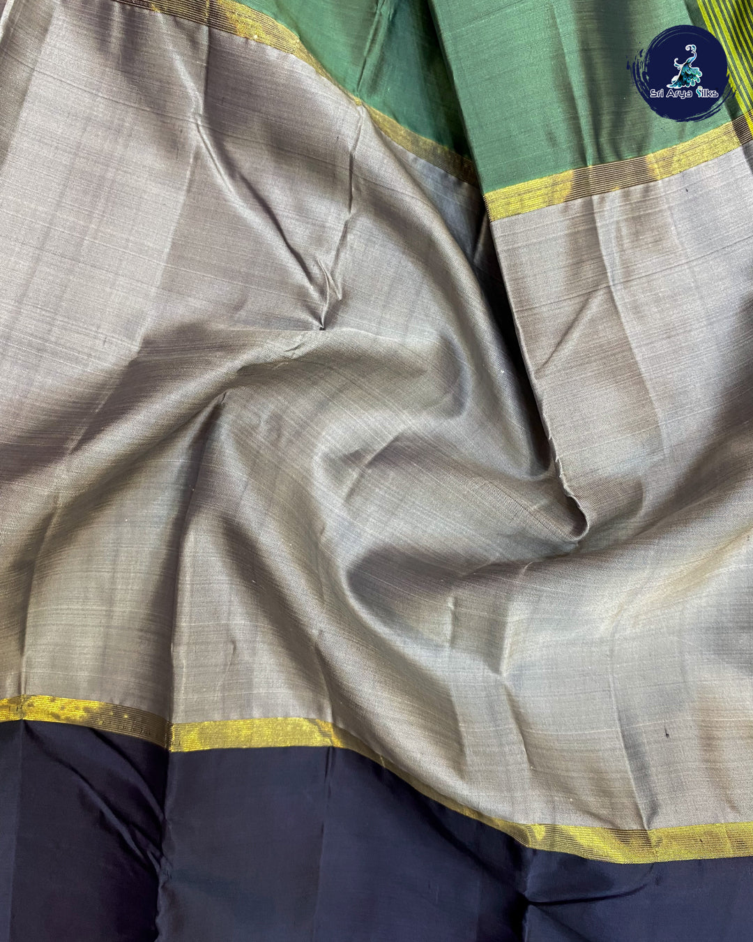 Elephant Grey and Green Mubbagam Kanchipuram Silk saree