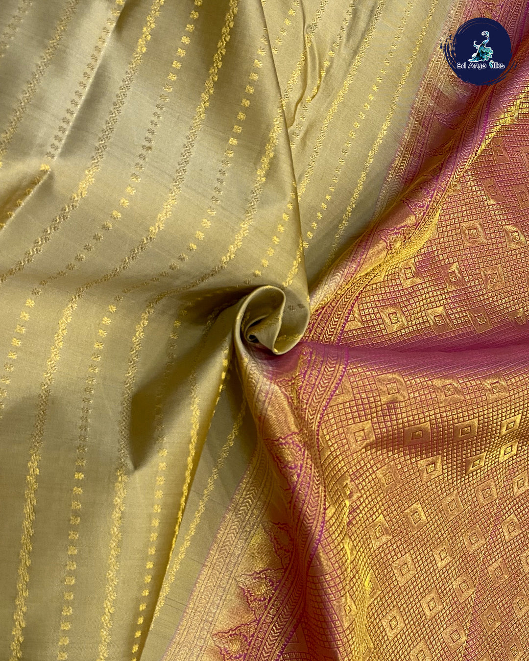 Beige Pink Traditional Silk Saree With Pink Blouse & Buttas Pattern