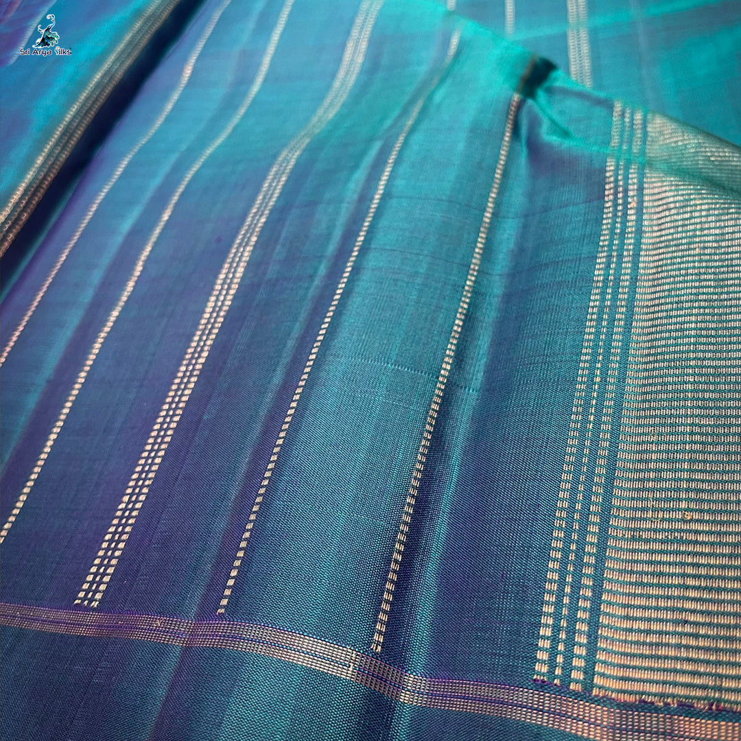 Navy Blue and Peacock Blue Handloom Pure Kanchipuram Silk Saree