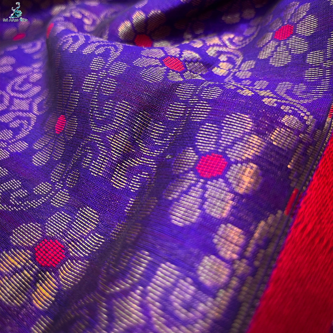 Navy Blue and Red  Handloom silk cotton saree