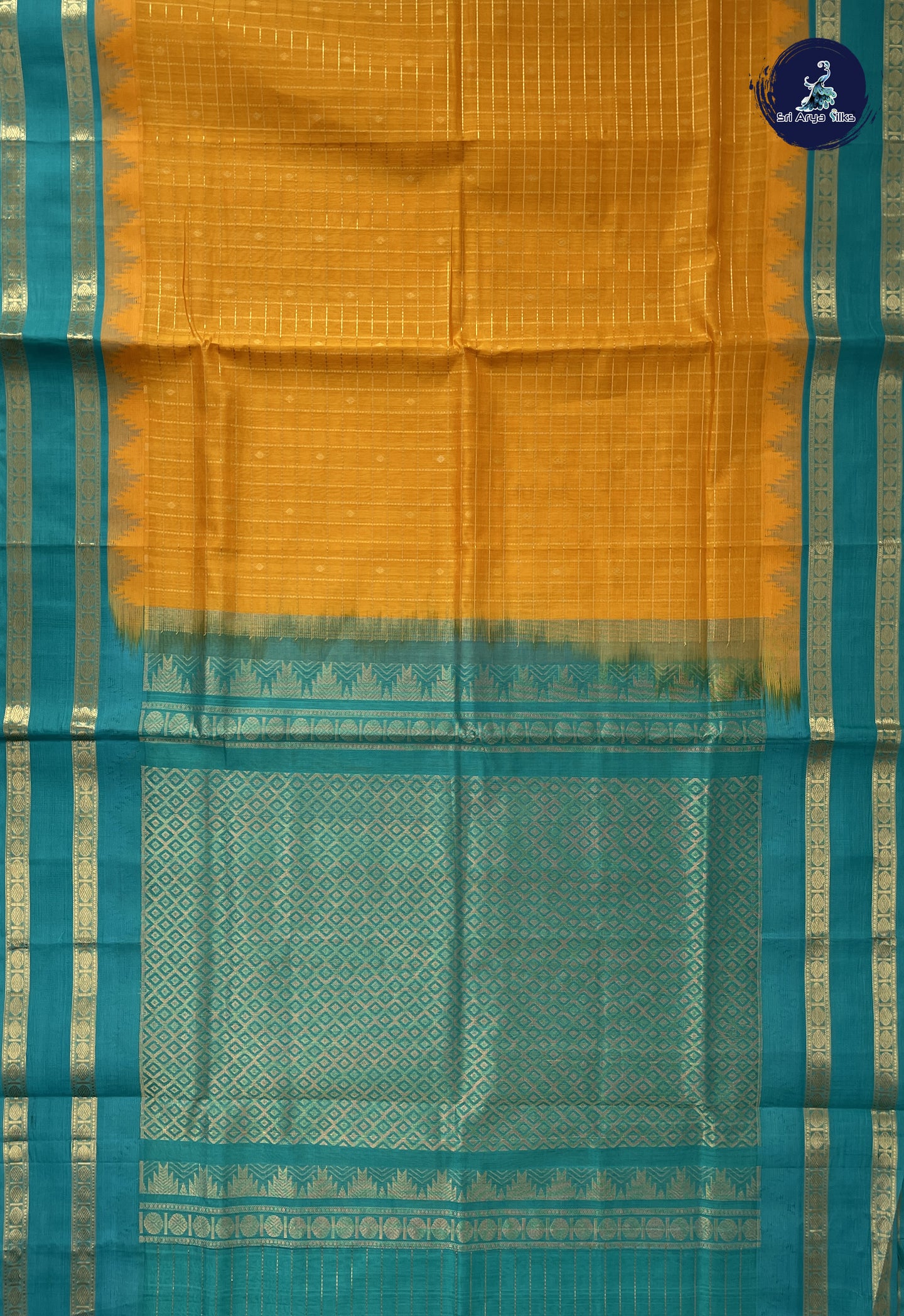 Mango Yellow Checked Saree With Zari Checked Pattern