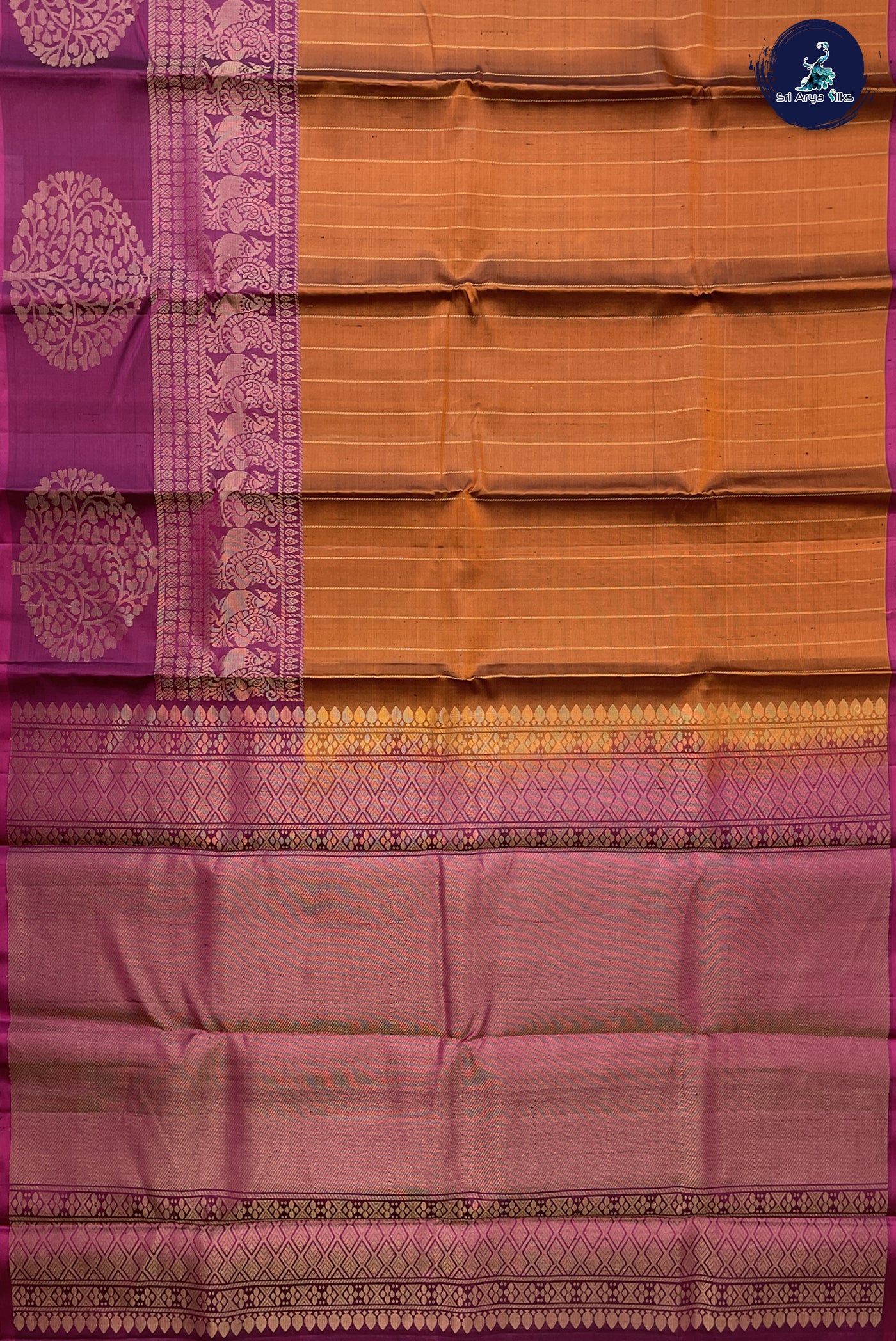 Honey Brown  Soft Silk Saree With Stripes Pattern