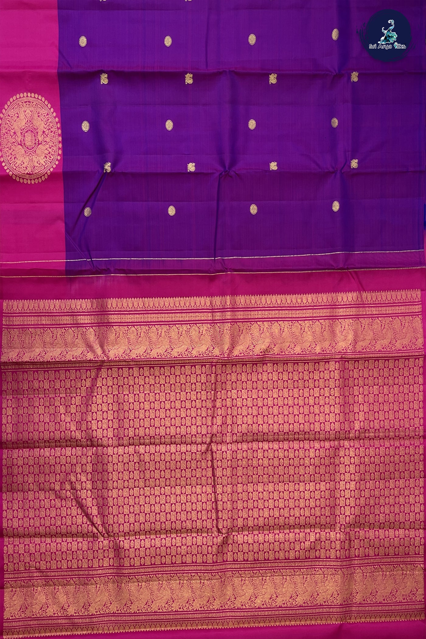 Dual Tone Purple Single Side Border Saree With Zari Buttas Pattern