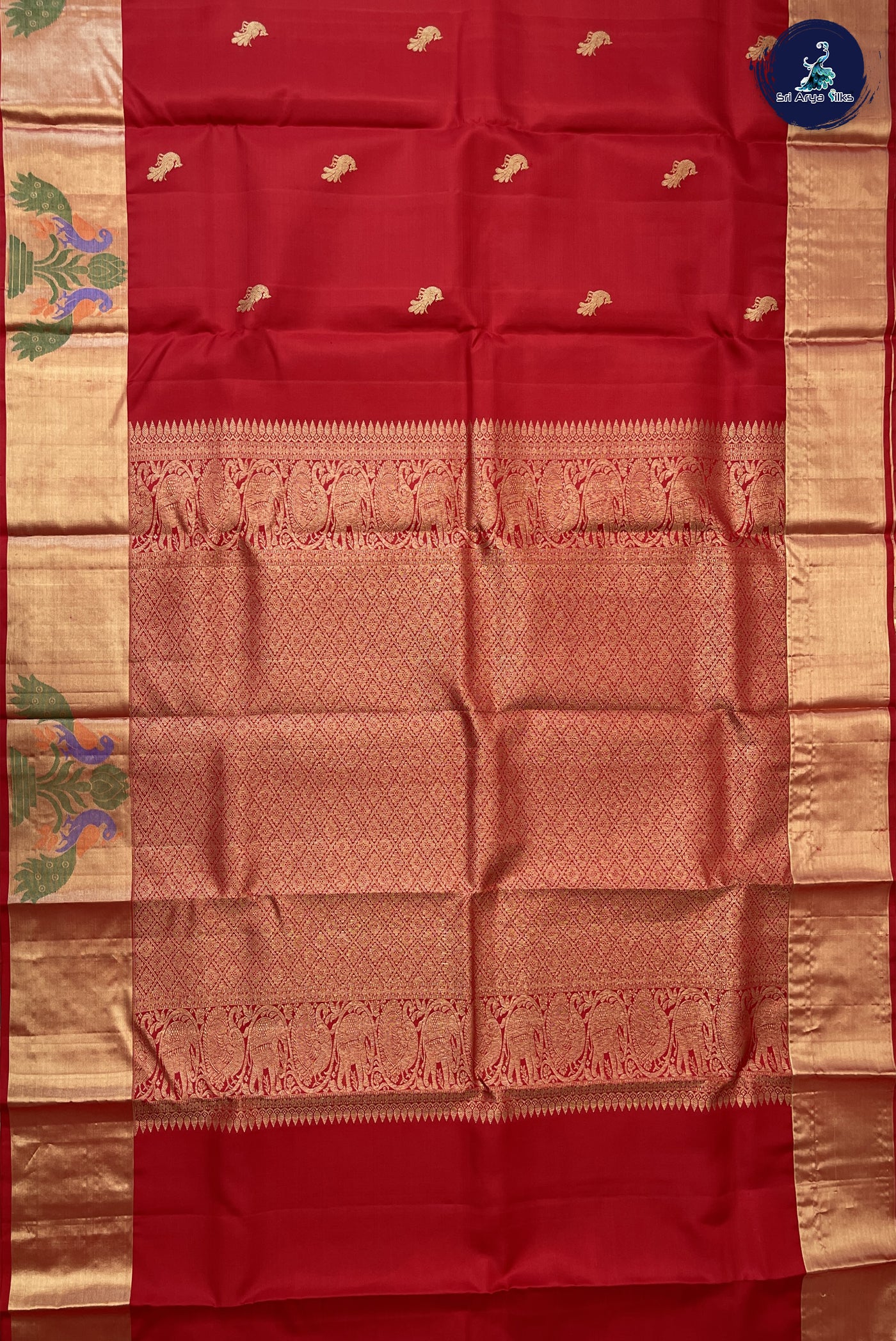 Red Traditional Silk Saree With Zari Buttas Pattern