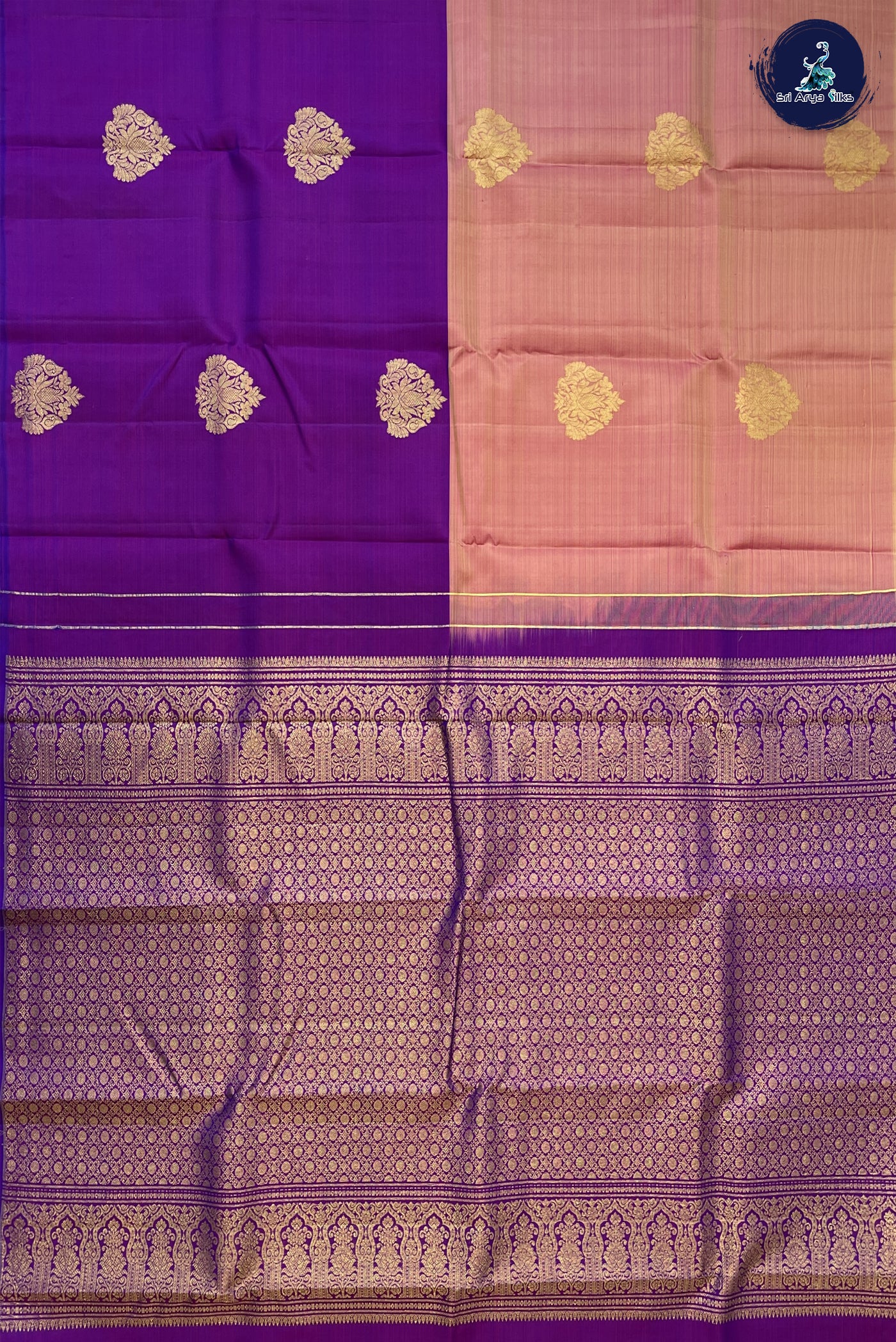 Dual Tone Purple Half and Half Checked Silk Saree With Zari Buttas Pattern
