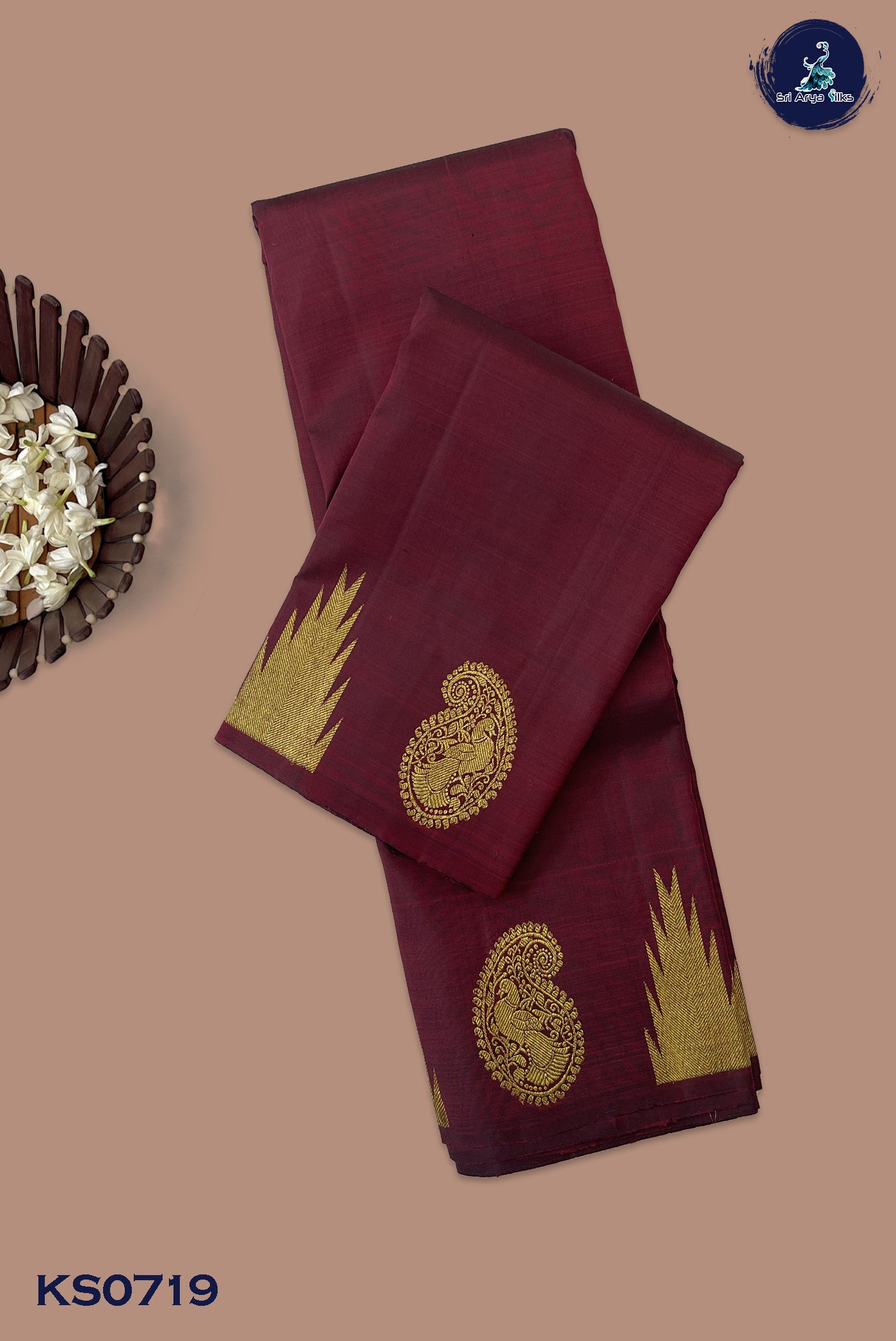 Maroon Traditional Silk Saree With Plain Pattern