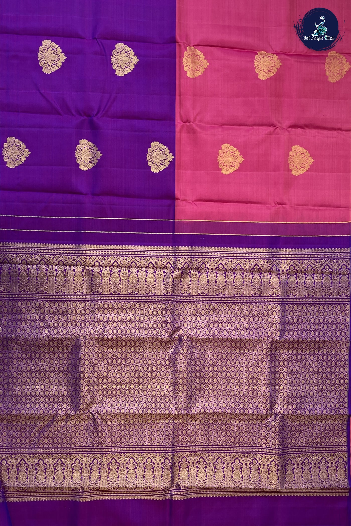 Dual Tone Purple Half and Half Checked Silk Saree With Zari Buttas Pattern