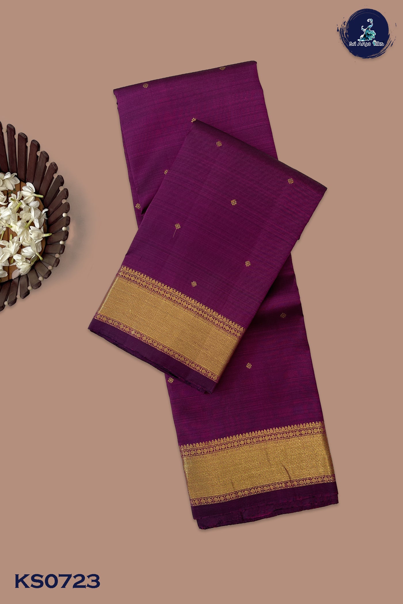 Dark Plum Traditional Silk Saree With Zari Buttas Pattern