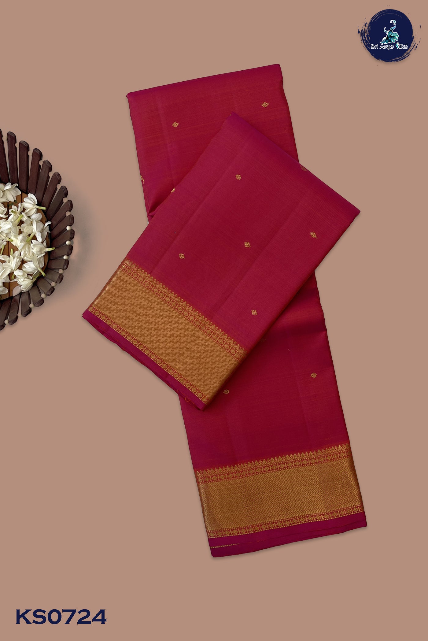 Orangish Pink Traditional Silk Saree With Zari Buttas Pattern
