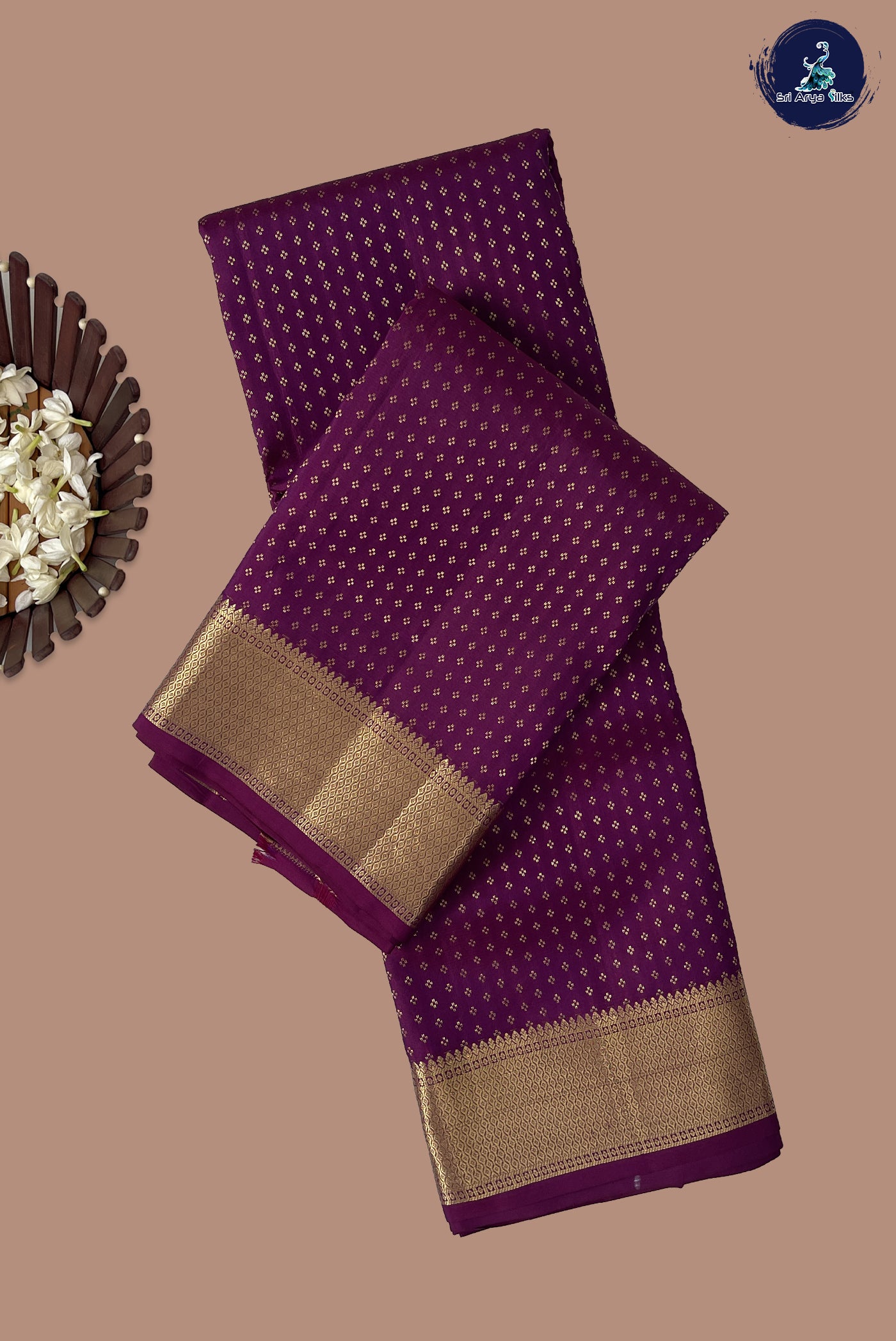 Dark Plum Traditional Silk Saree With Laksha Deepam Design Pattern