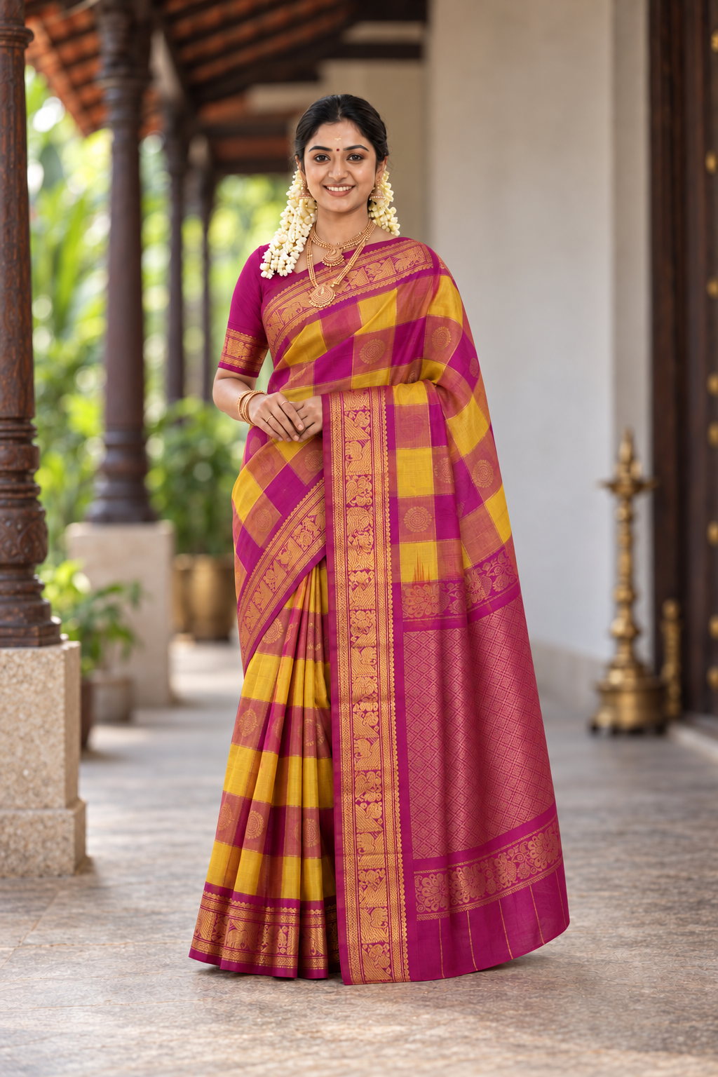 Multi Colour Bridal Silk Cotton Saree With Paalum Pazham Kattam Pattern