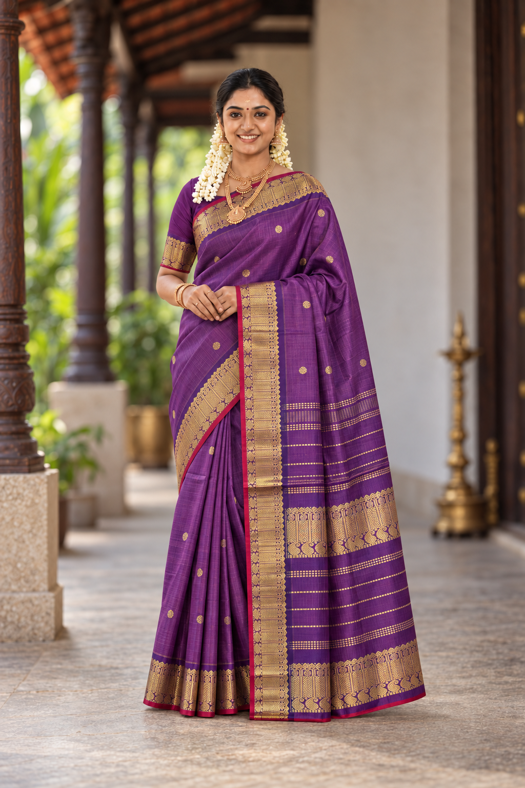 Jamun Vaira Oosi Silk Cotton Saree With Vaira Oosi Pattern