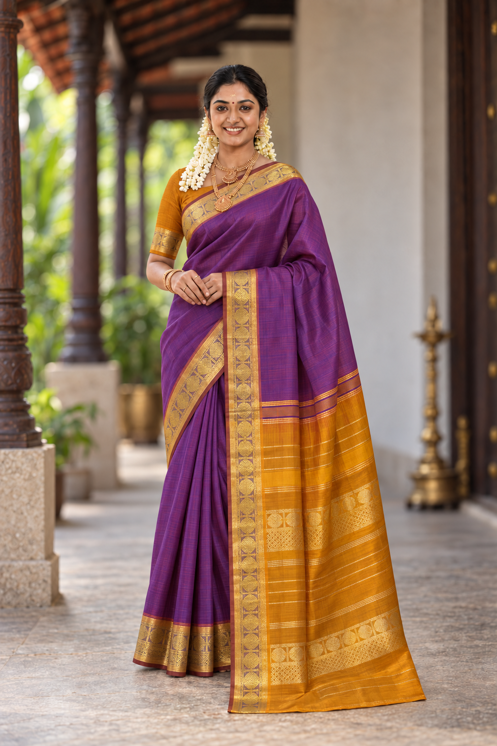Dual Tone Purple Vaira Oosi Silk Cotton Saree With Vaira Oosi Pattern