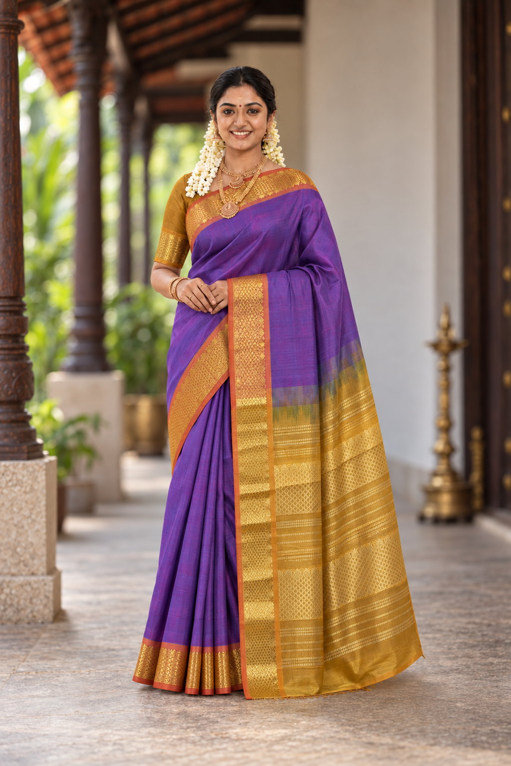 Blusih Purple Simple Silk Cotton Saree With Plain Pattern