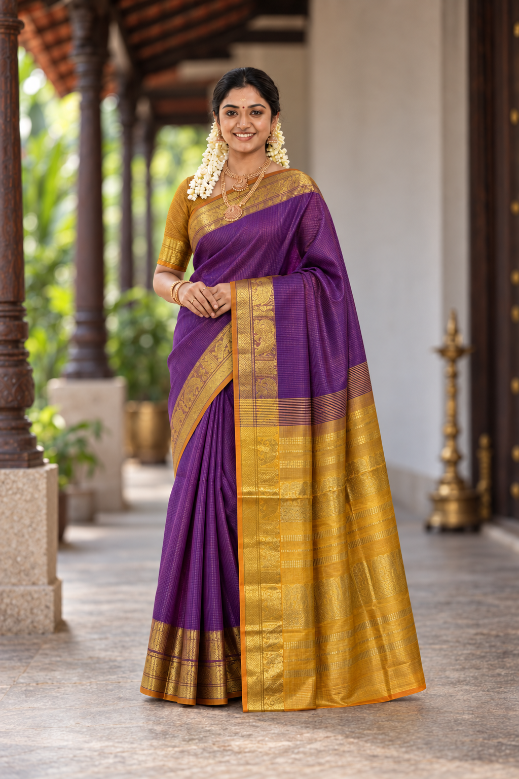 Dual Tone Purple Vaira Oosi Silk Cotton Saree With Vaira Oosi Pattern