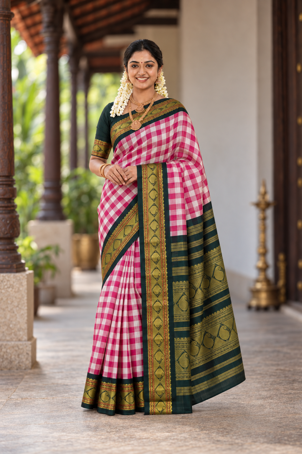 Multi Colour Checked Saree With Checked Pattern