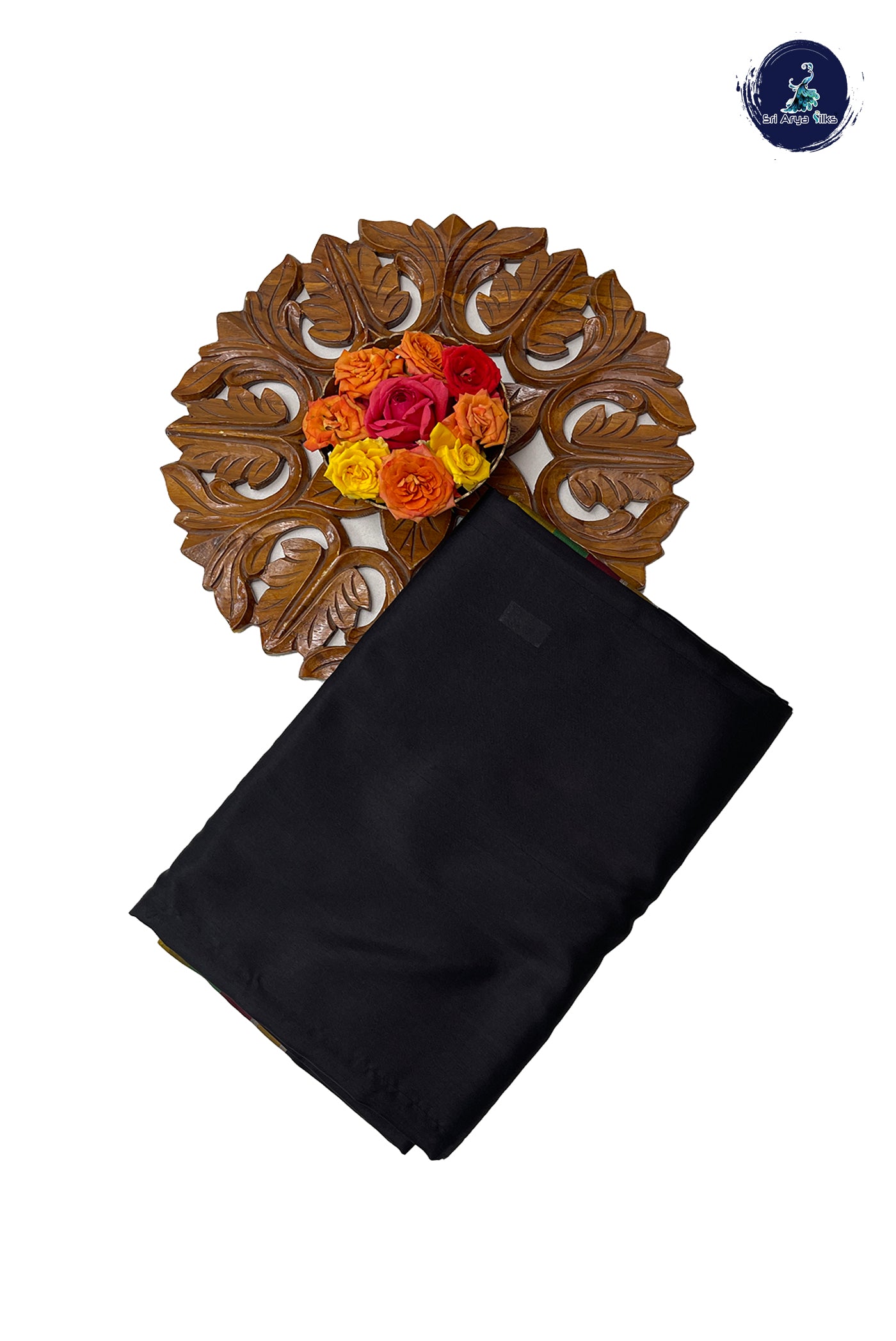 Black Soft Silk Saree With Plain Pattern