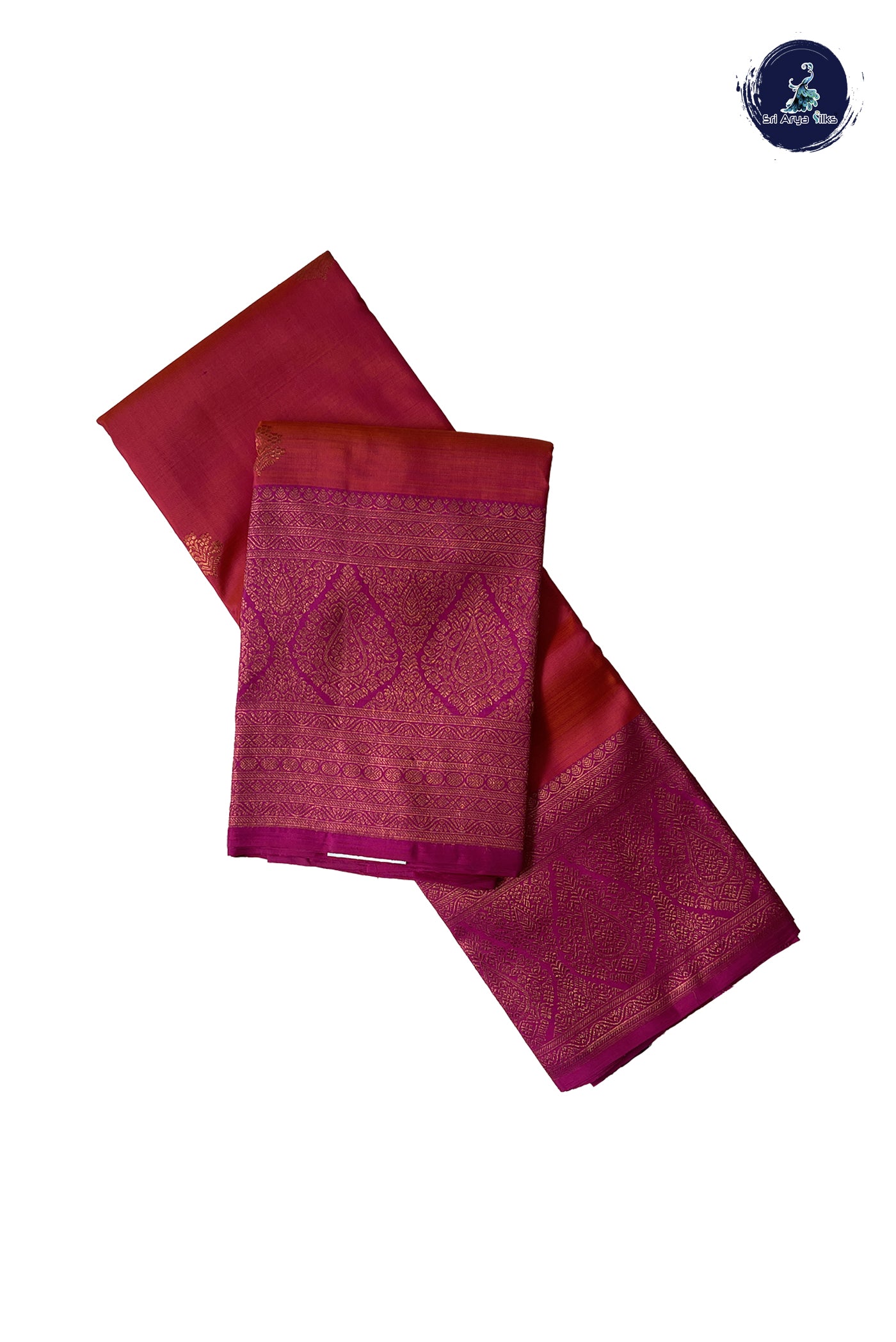 Orange Korvai Contrast Silk Saree With Pink Blouse & Buttas Pattern