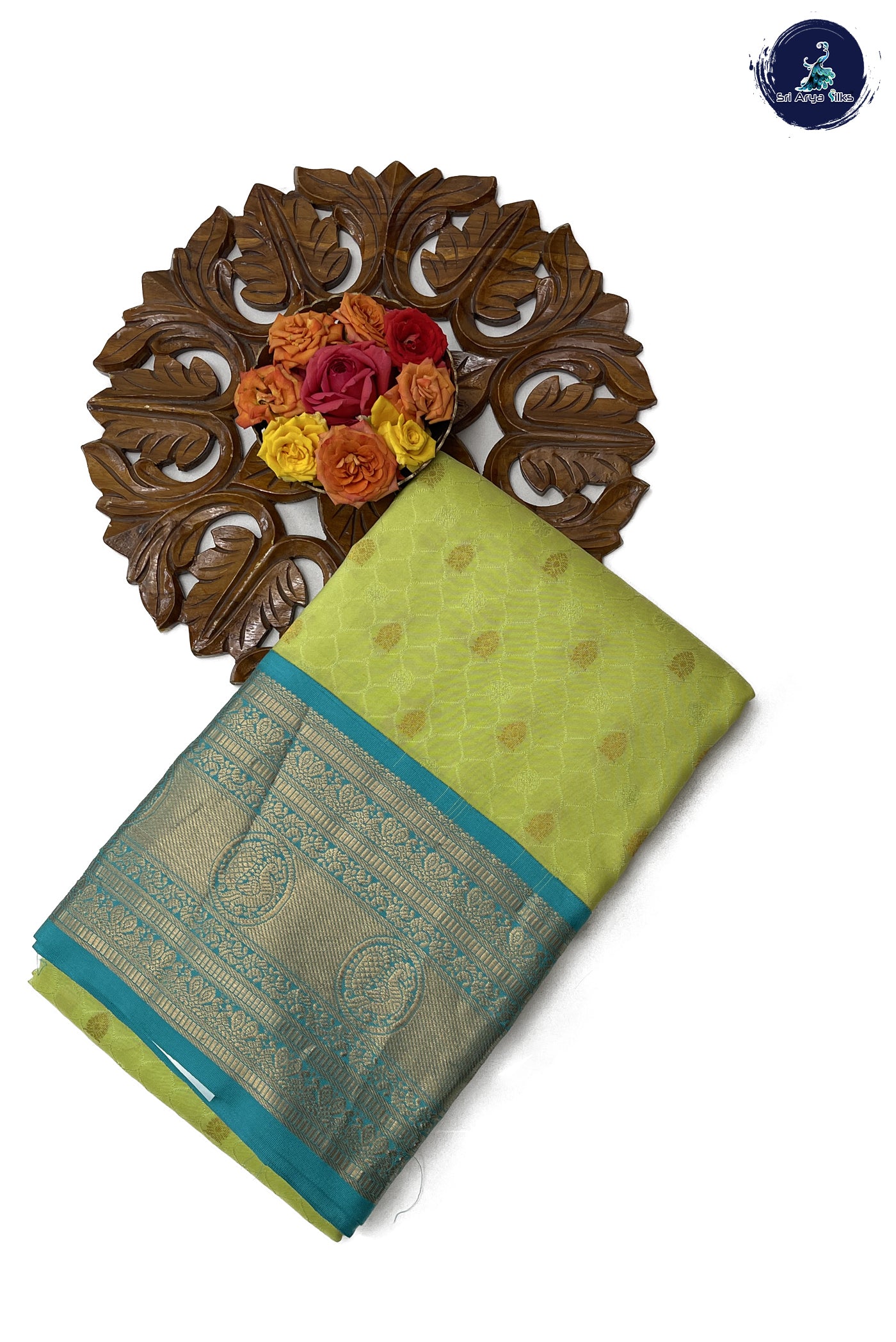 Flurocent Green Silk Saree With Embossed Pattern