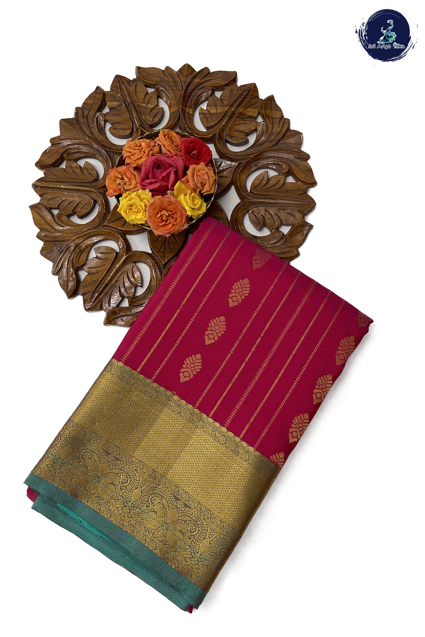 Rani Pink Bridal Silk Saree With Stripes Pattern
