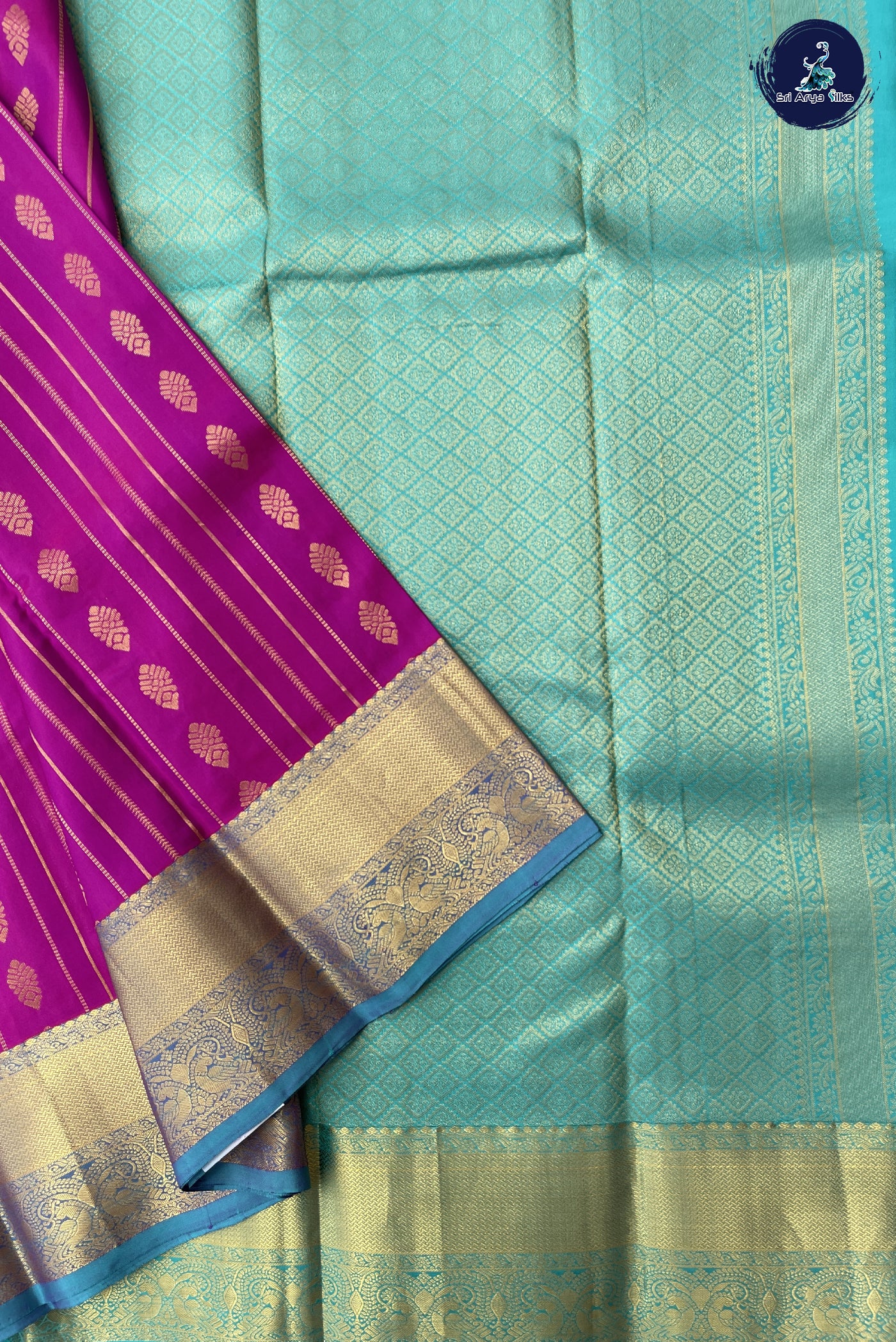 Purple Bridal Silk Saree With Stripes Pattern