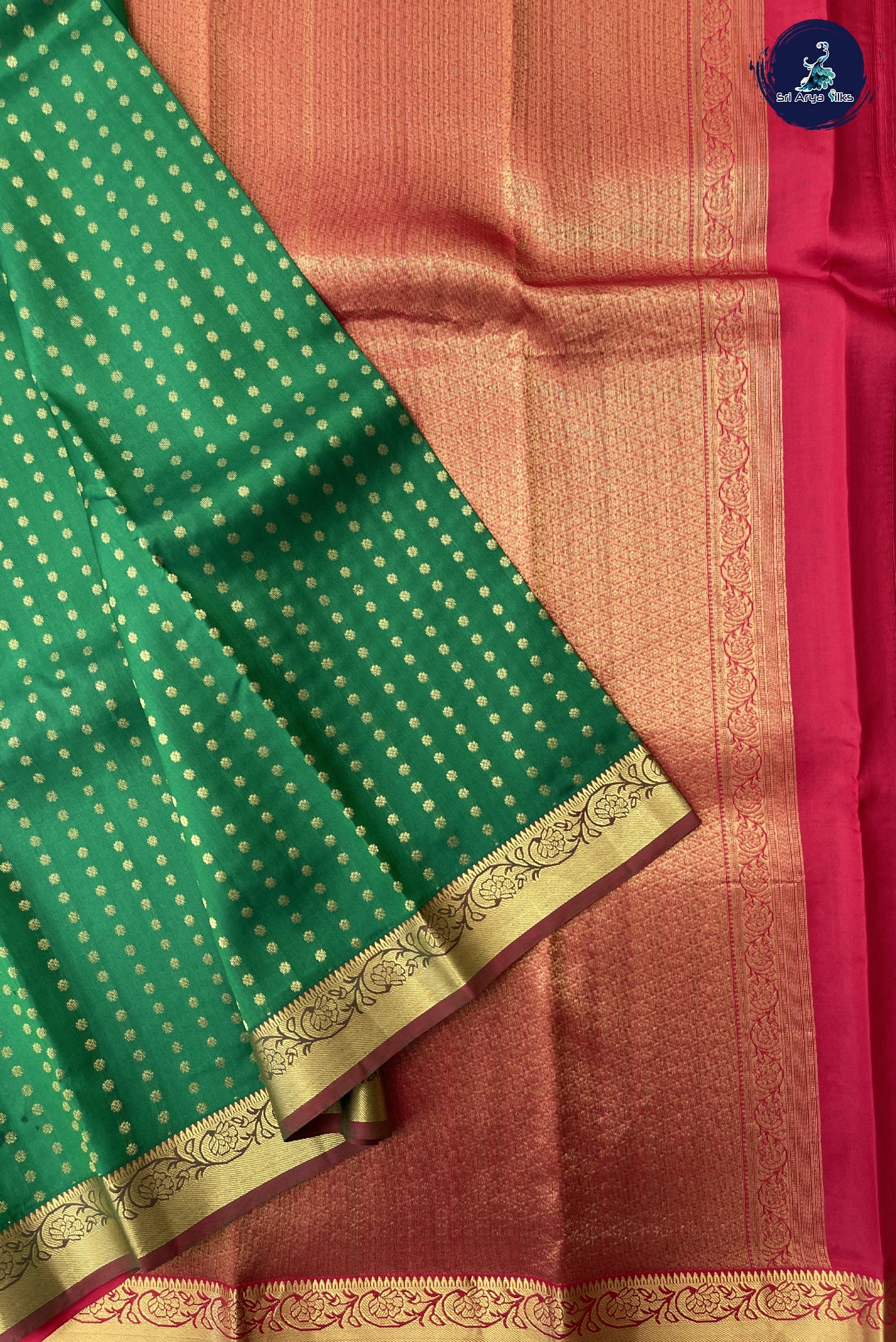 Green Bridal Silk Saree With Zari Buttas Pattern