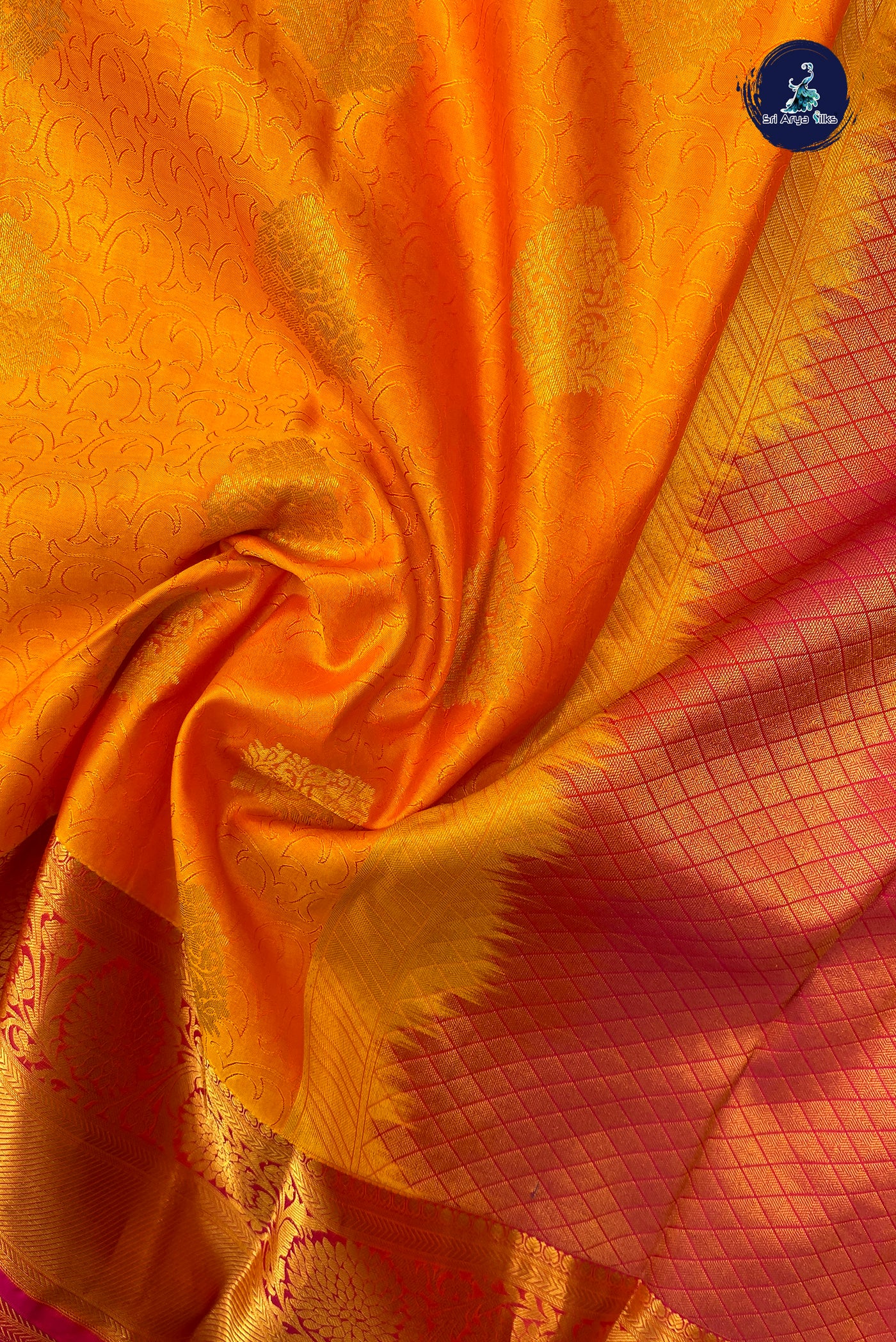 Mango Yellow Bridal Silk Saree With Embossed Pattern