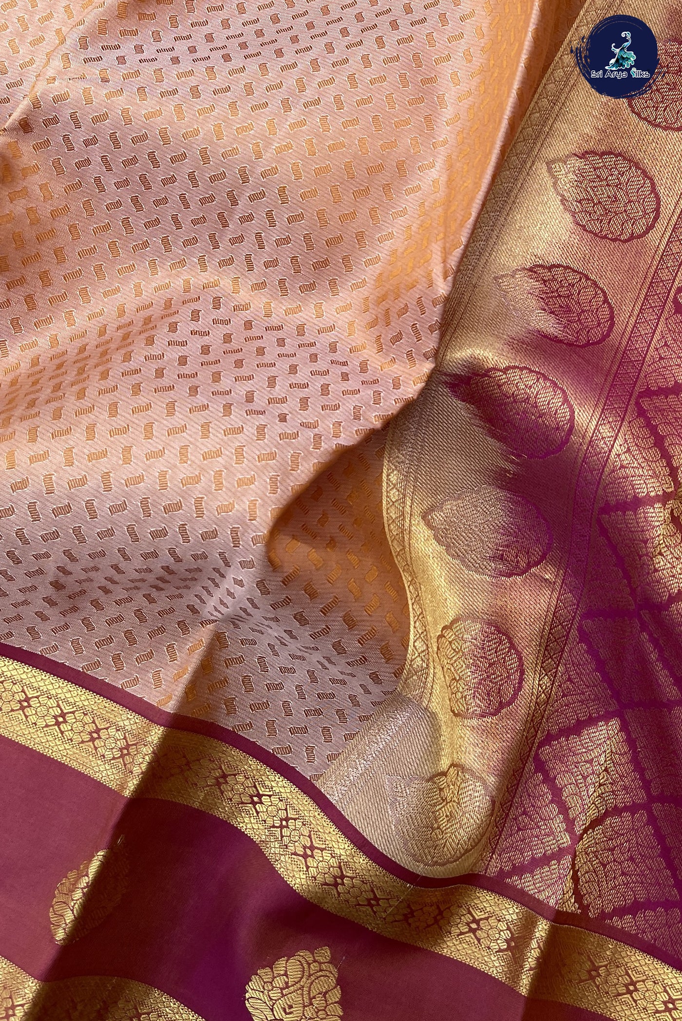Chikku Shade Bridal Silk Saree With Embossed Pattern