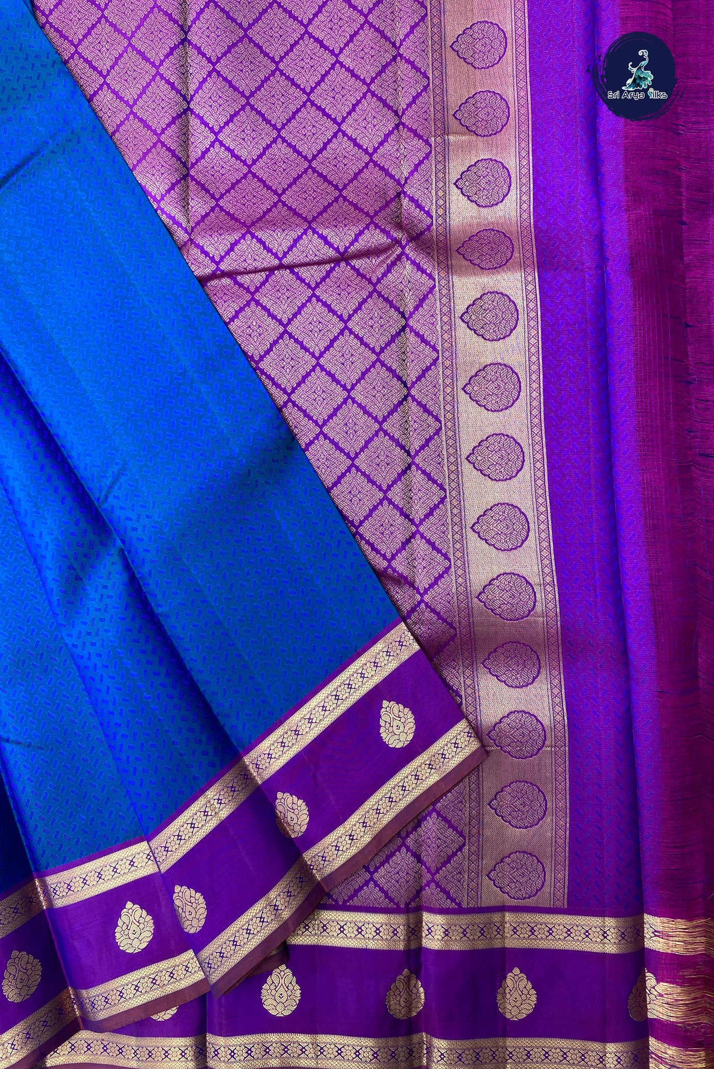 Dual Tone Blue Bridal Silk Saree With Embossed Pattern