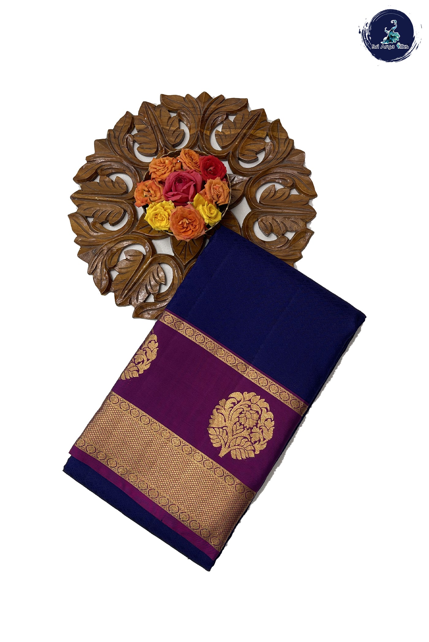 Navy Blue Silk Saree With Embossed Pattern