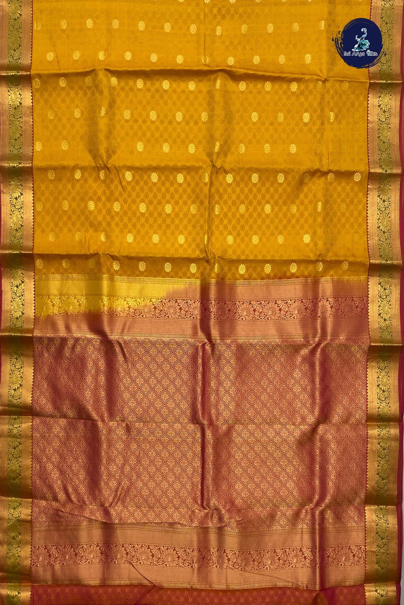 Mustard Yellow Bridal Silk Saree With Embossed Pattern