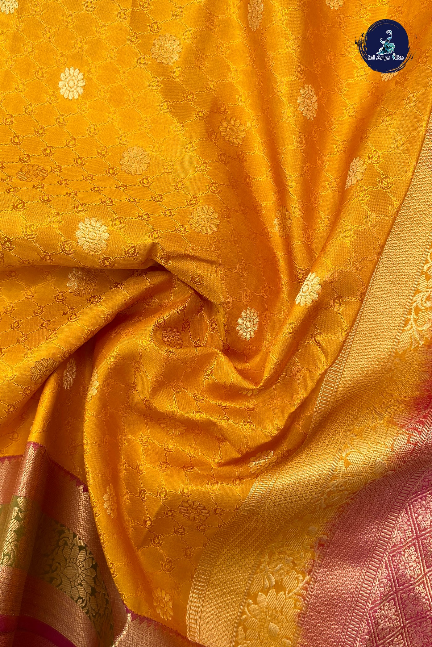 Mustard Yellow Bridal Silk Saree With Embossed Pattern