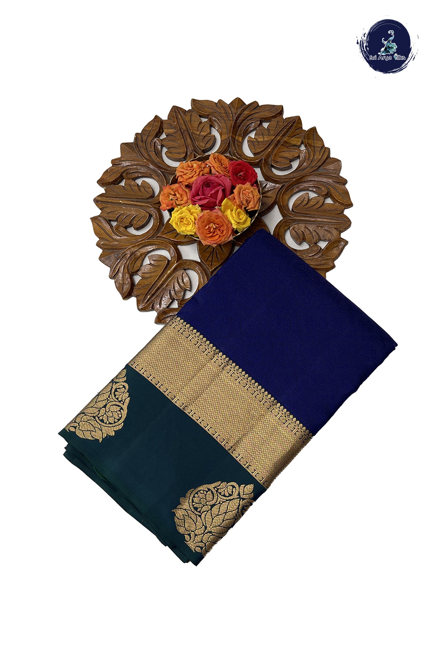 Dark Blue Bridal Silk Saree With Embossed Pattern