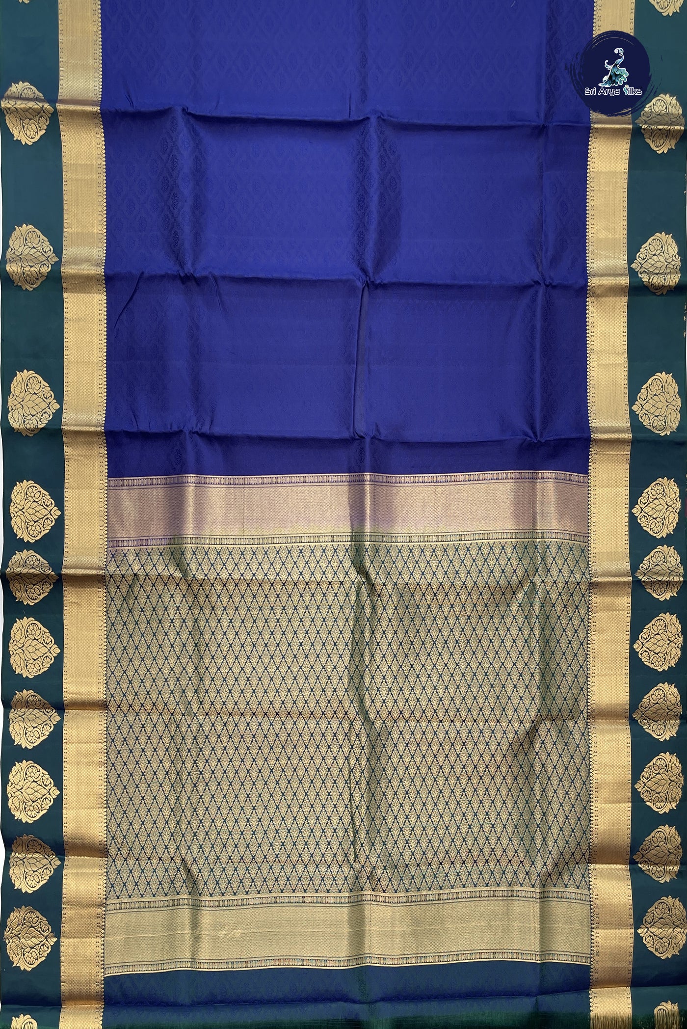 Dark Blue Bridal Silk Saree With Embossed Pattern