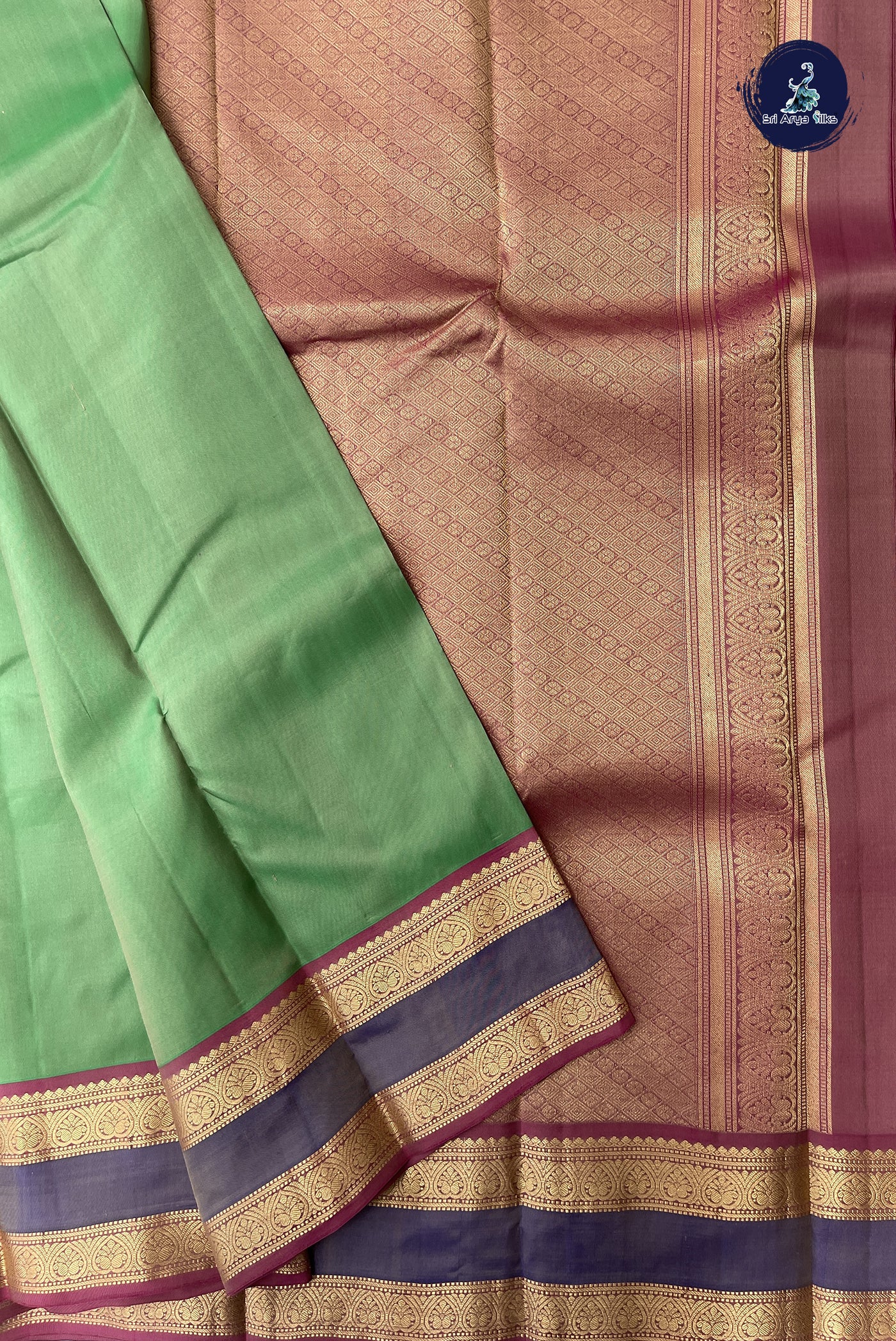 Light Green Silk Saree With Plain Pattern