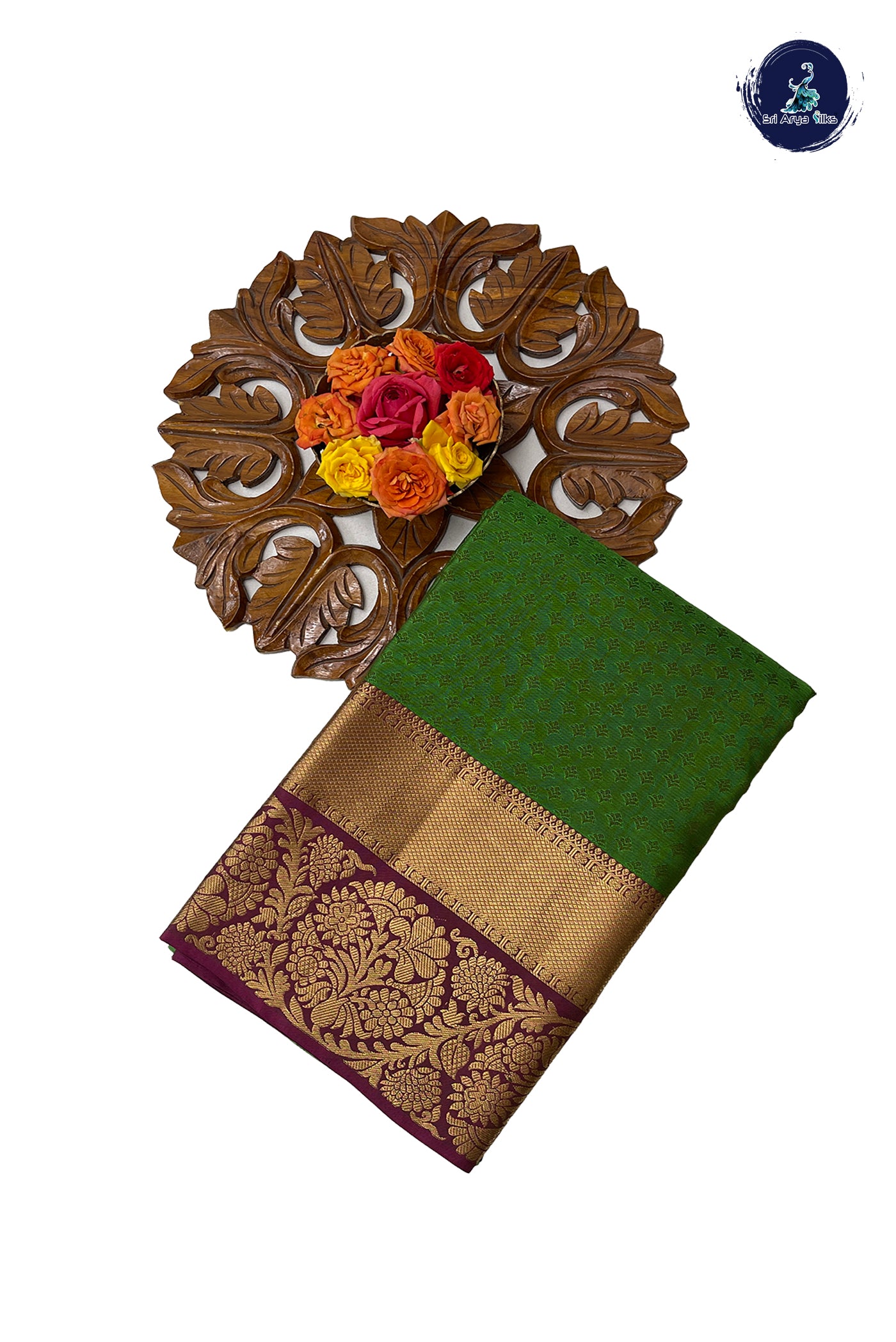 Green Bridal Silk Saree With Embossed Pattern