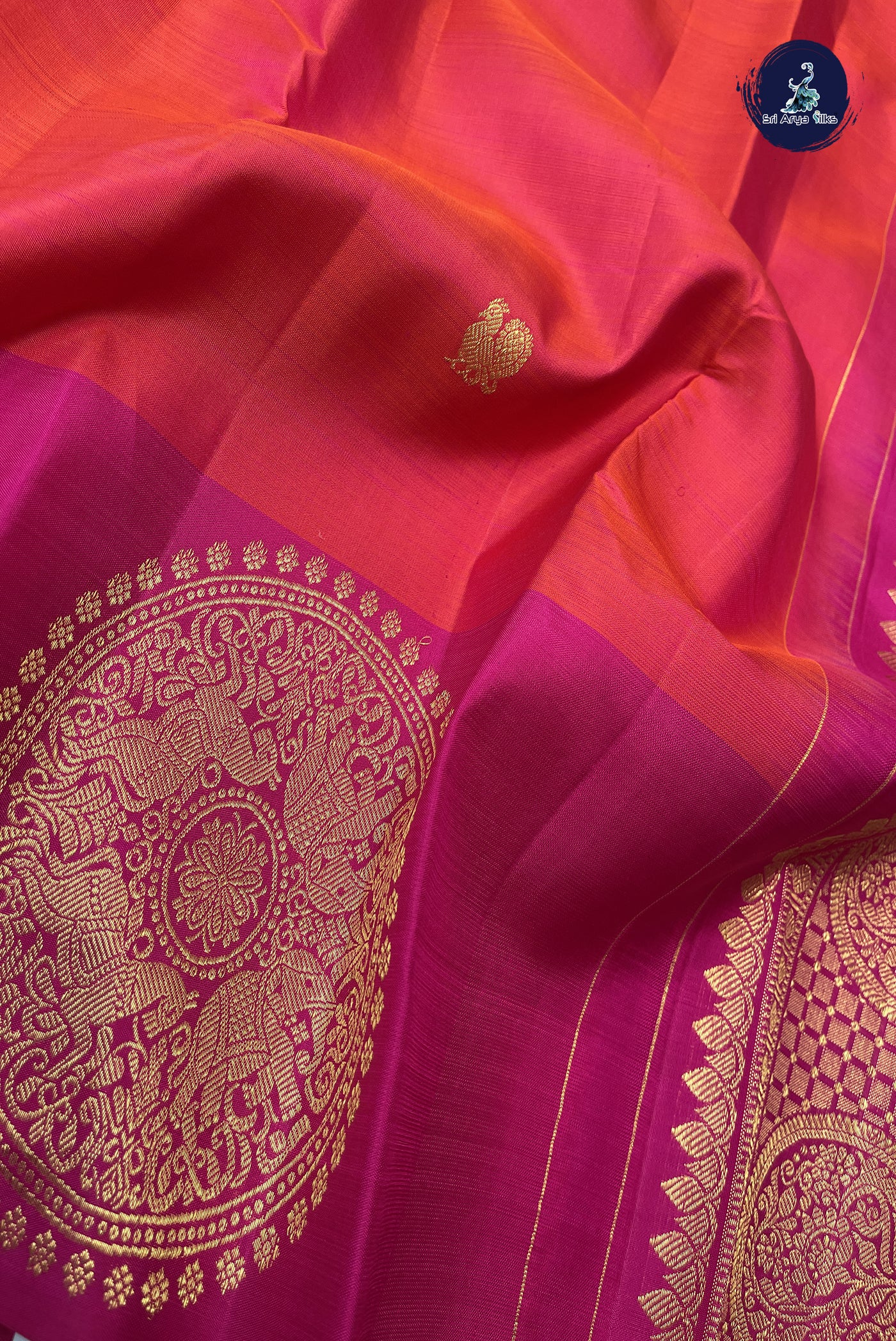 Orange Bridal Silk Cotton Saree With Zari Buttas Pattern