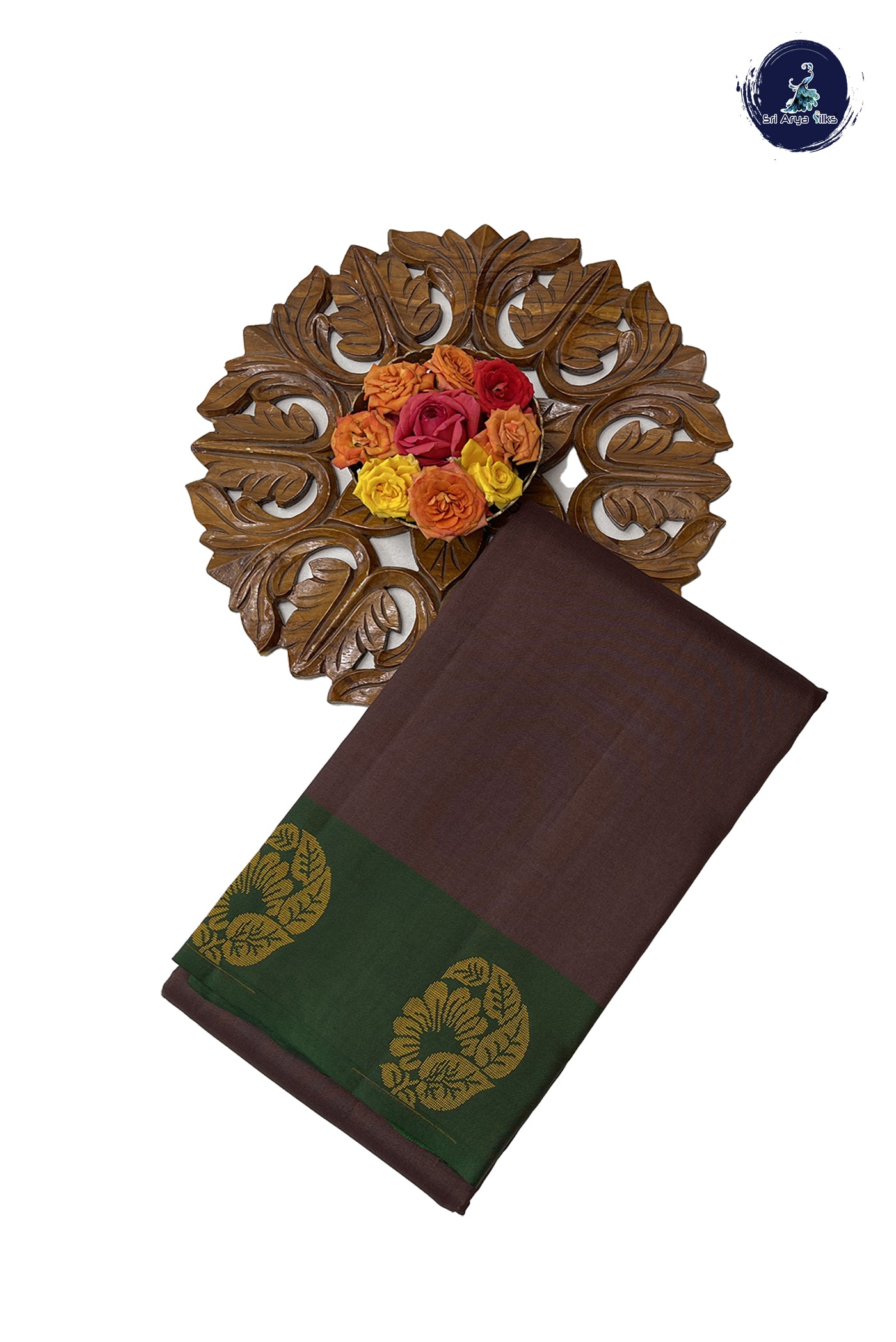 Chocolate Shade Silk Saree With Thread Work Pattern