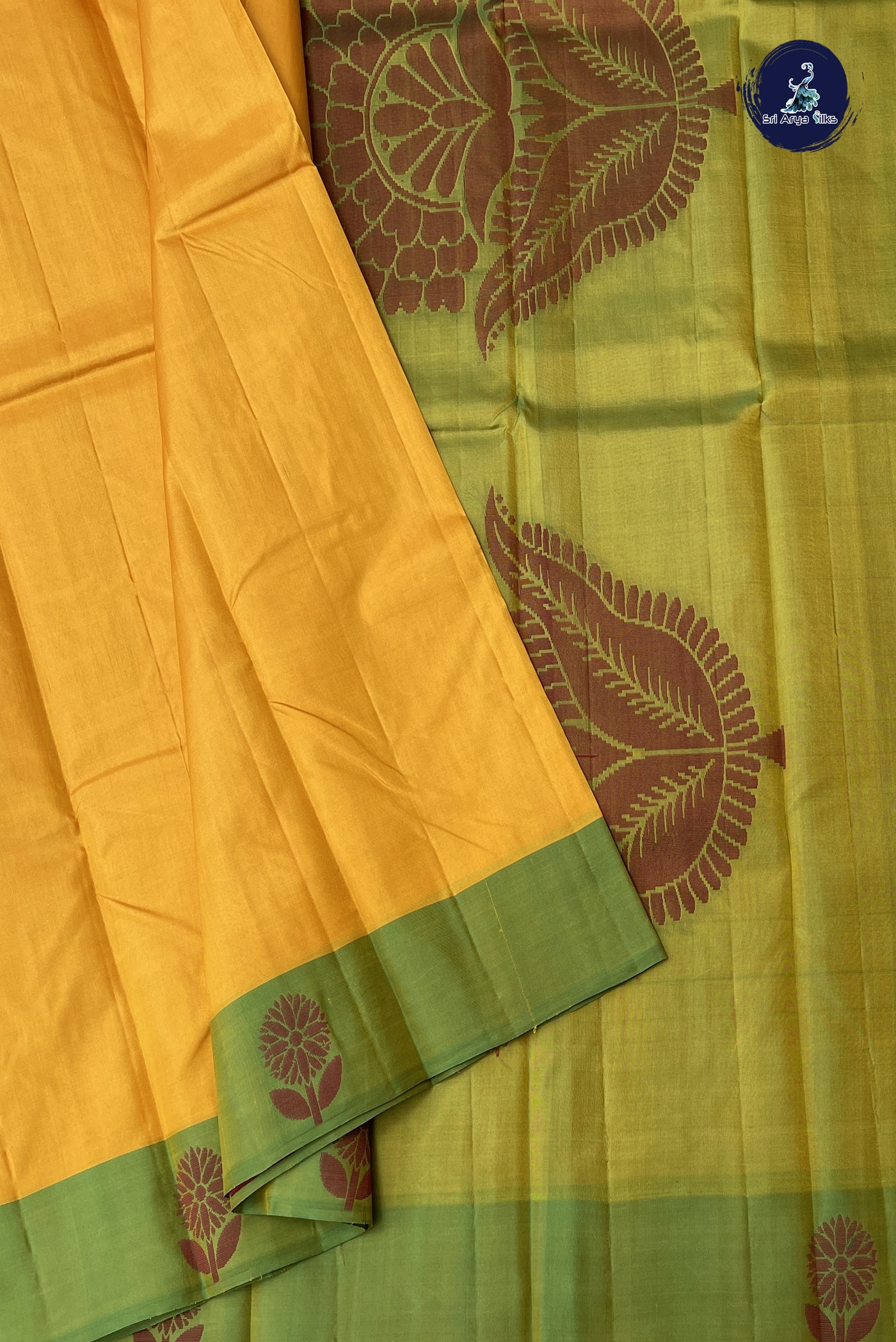 Mustard Yellow Silk Saree With Thread Work Pattern