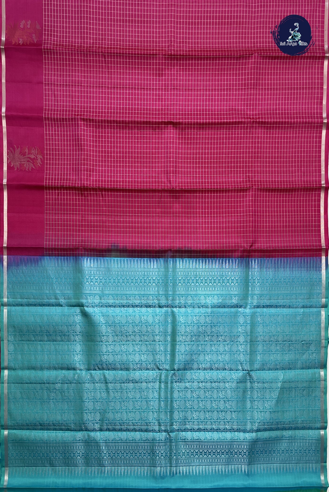 Magenta Pink Soft Silk Saree With Zari Checked Pattern