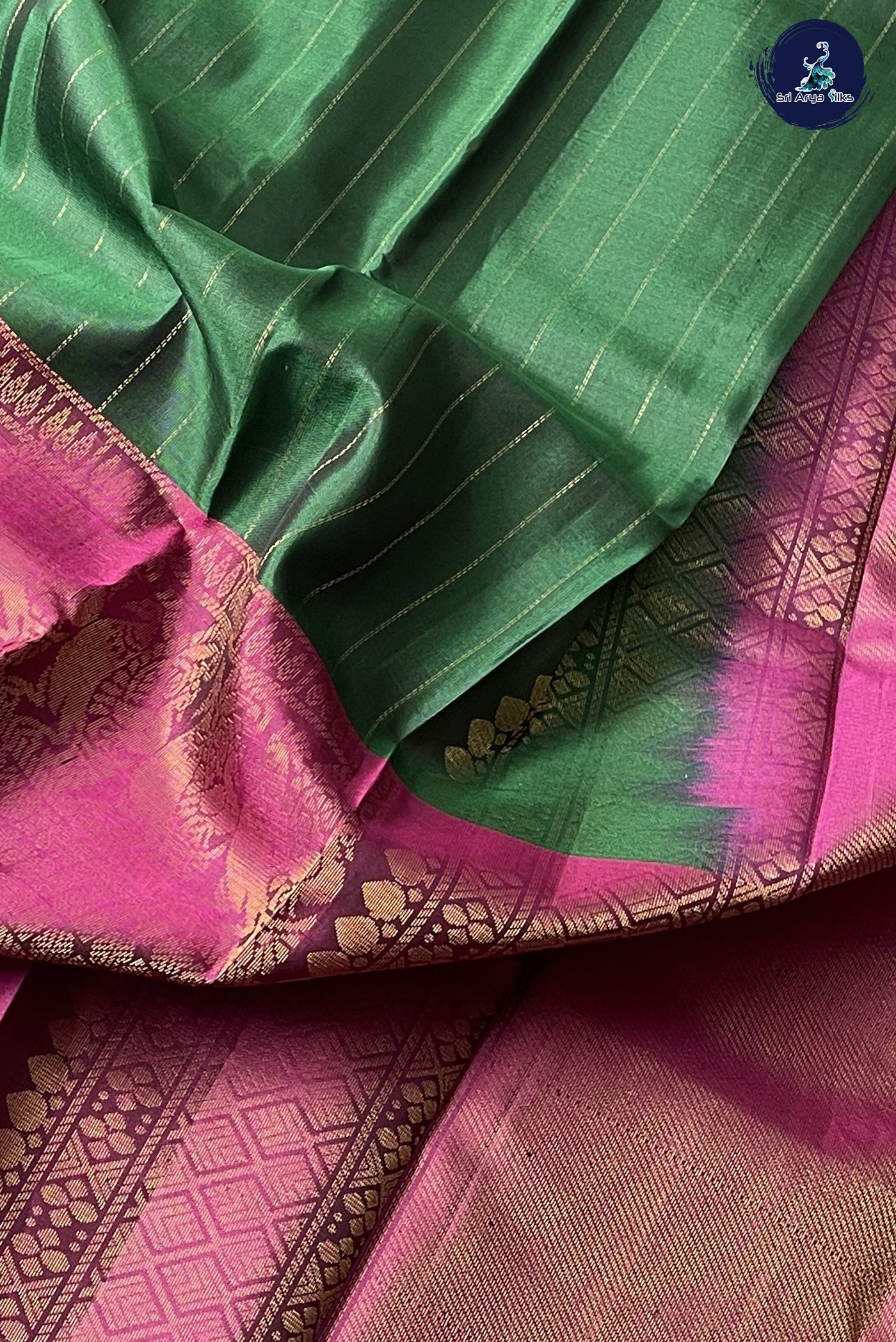 Bottle Green Soft Silk Saree With Stripes Pattern