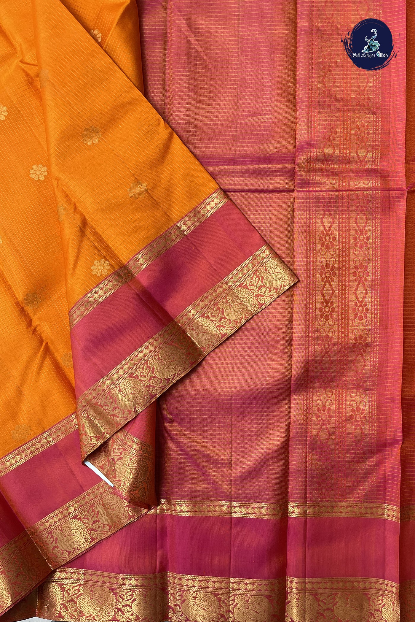 Orange Soft Silk Saree With Zari Checked Pattern