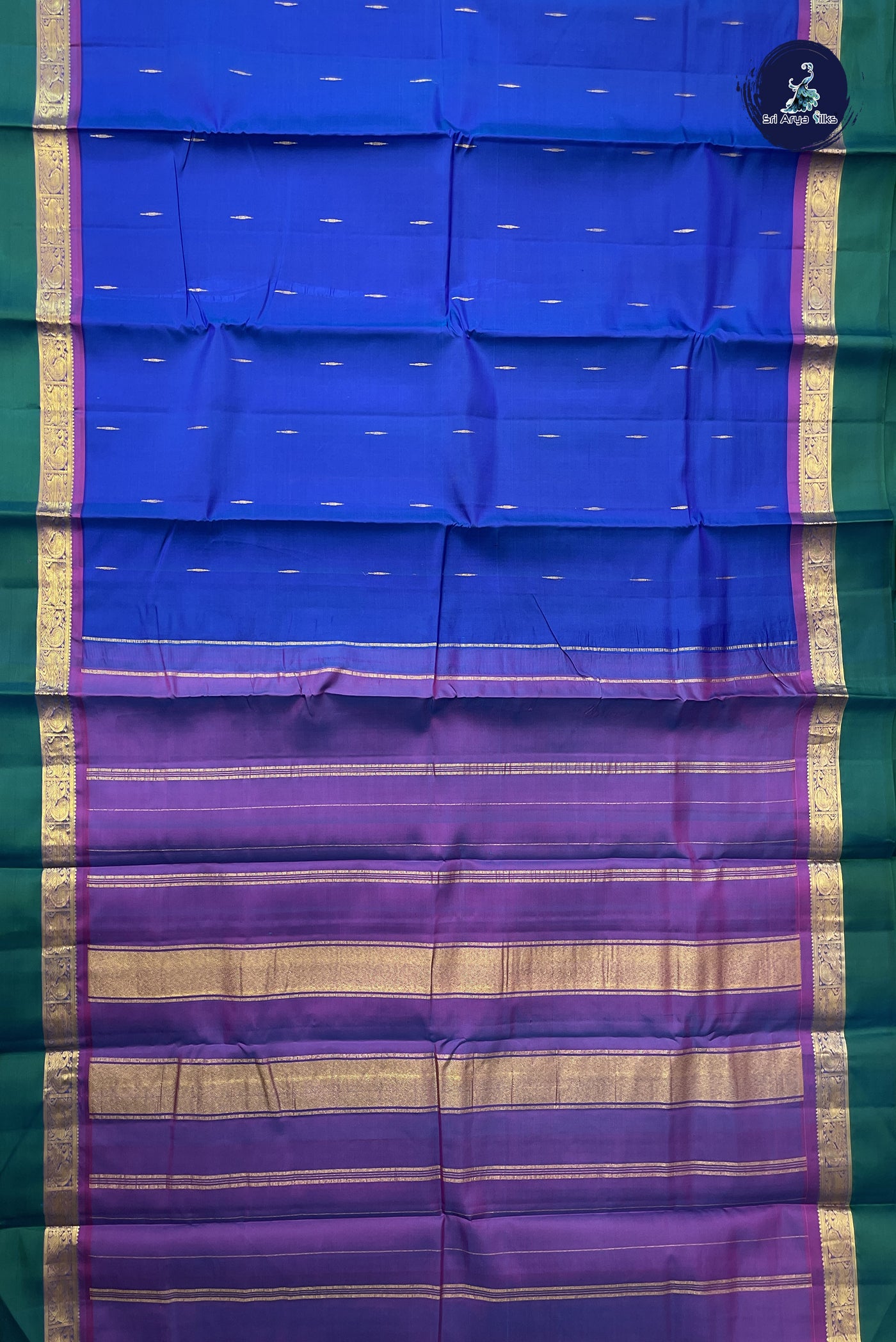 Peacock Blue Traditional Silk Saree With Zari Buttas Pattern