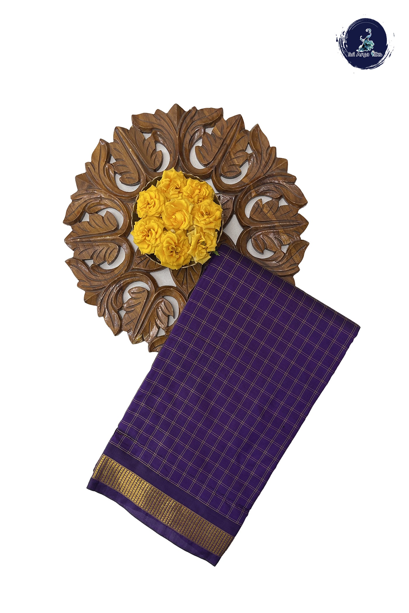 Violet Silk Saree With Checked Pattern