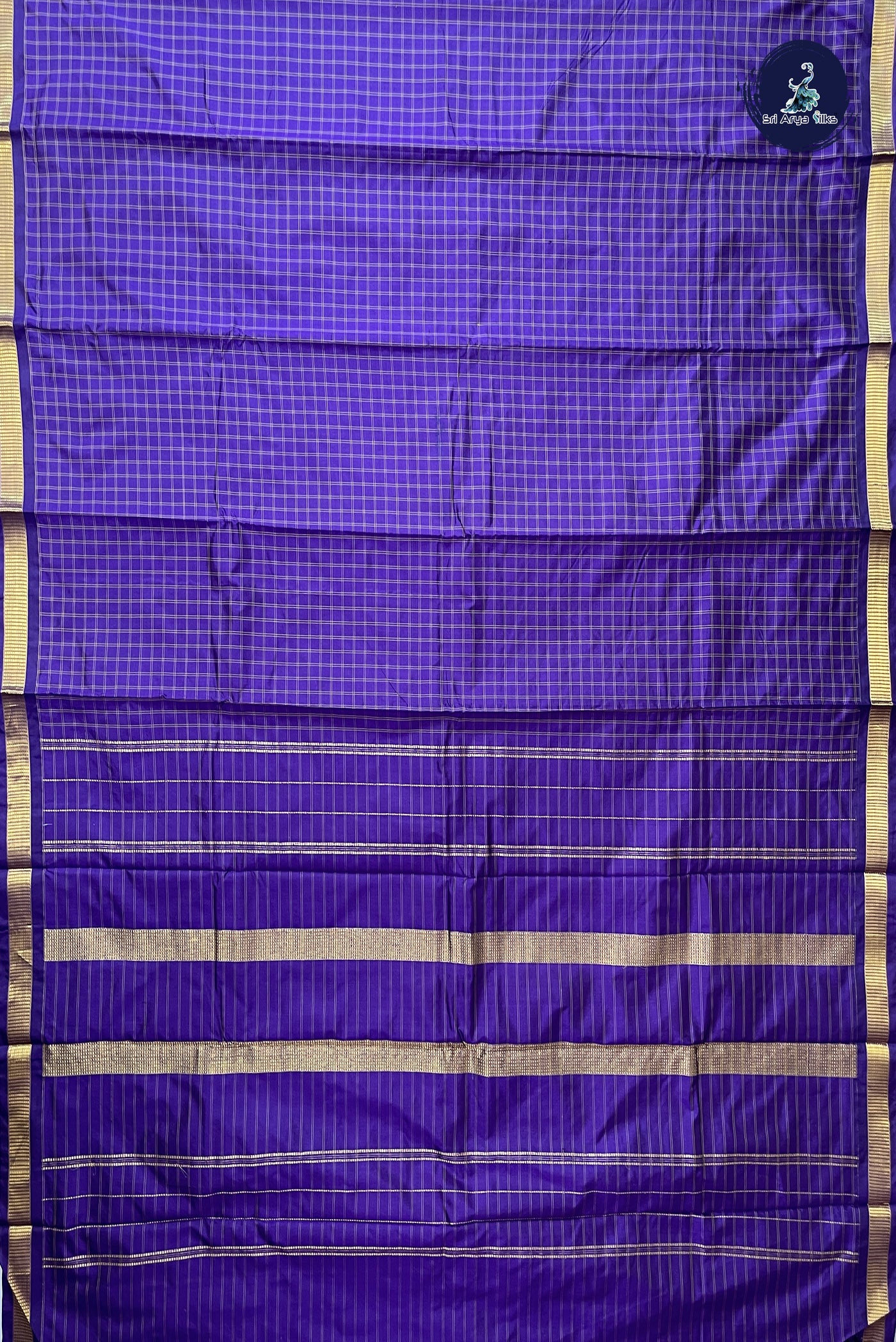 Violet Silk Saree With Checked Pattern