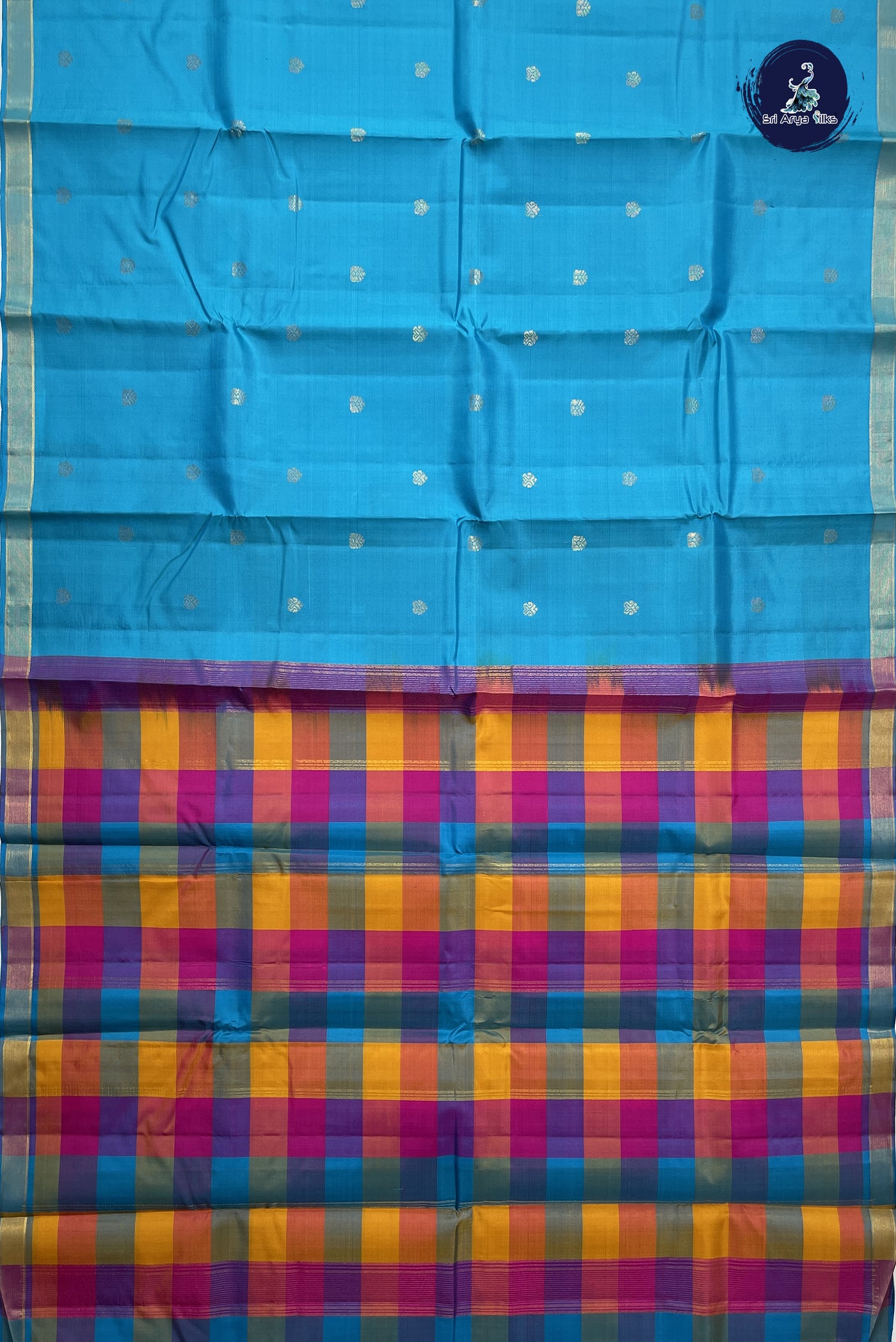 Blue Silk Saree With Zari Buttas Pattern